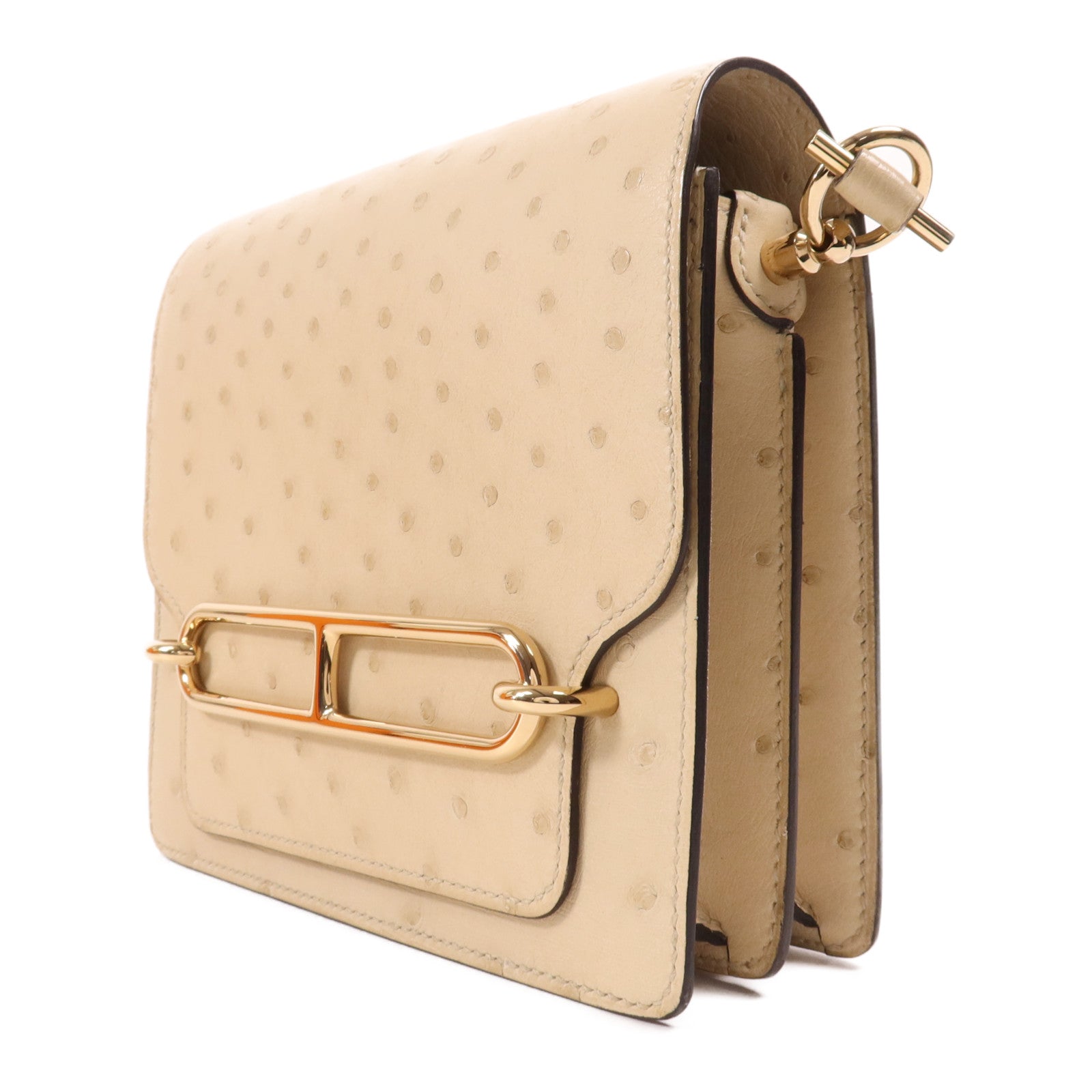 HERMES Ostrich皮革Mini Roulis金扣肩背袋Vanille