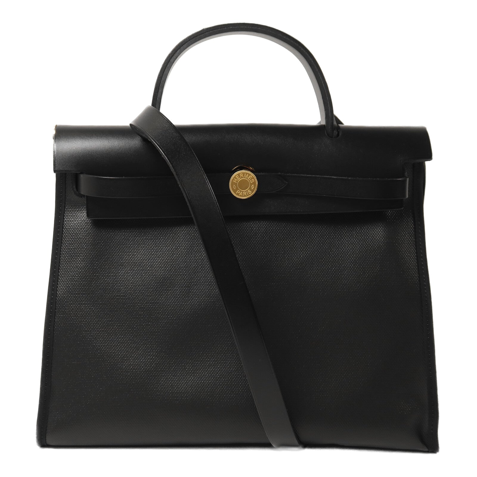 HERMES 塗層帆布Herbag 31金扣手挽肩背兩用袋Noir