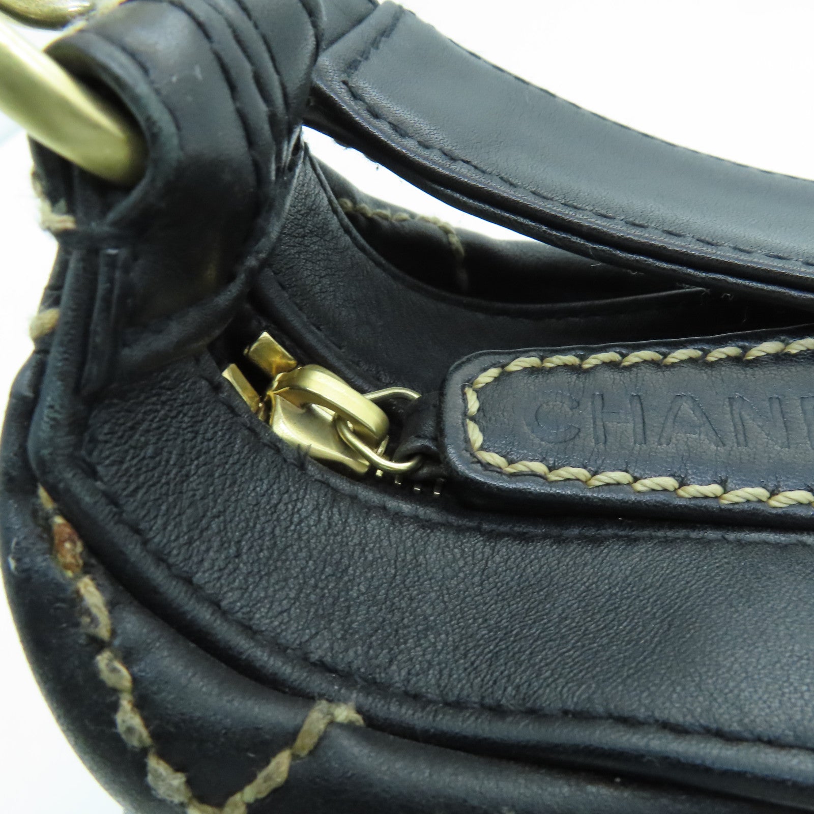 CHANEL rhombic cowhide leather Handbag gold buckle hand bag black