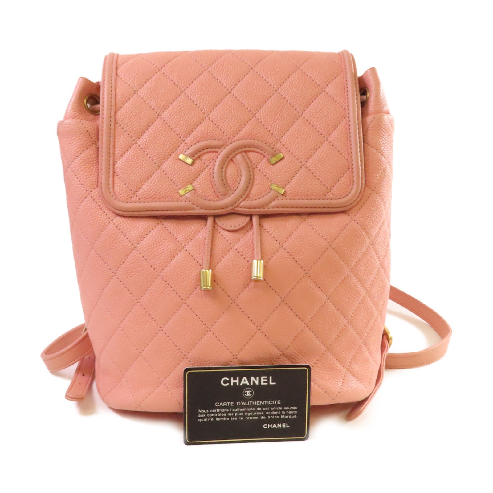 CHANEL 【激減優惠】菱格Caviar皮革Backpack金扣背包粉紅色