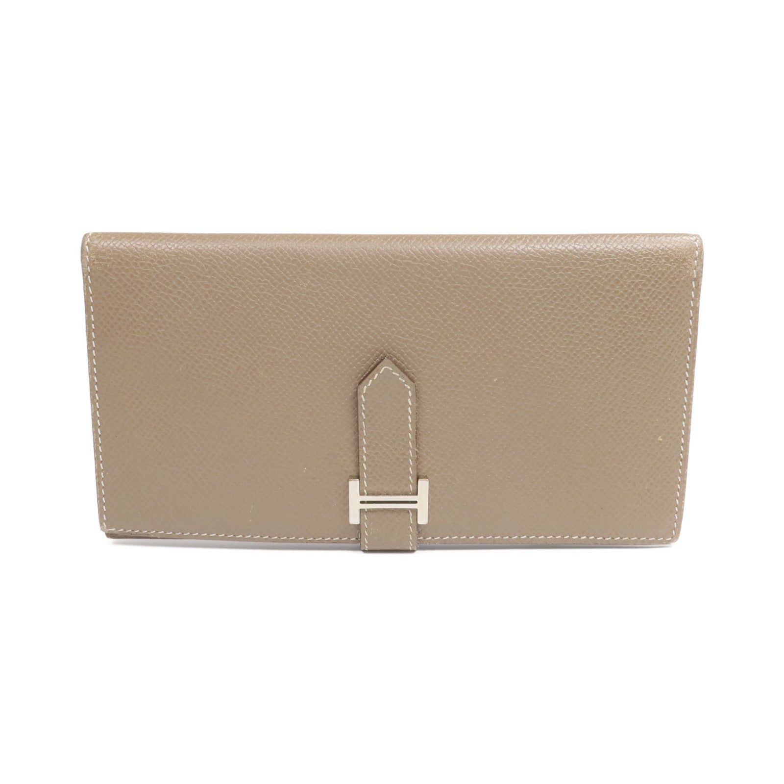 HERMES 【激減優惠】Epsom皮革Bearn Long Wallet銀扣長錢包Etoupe