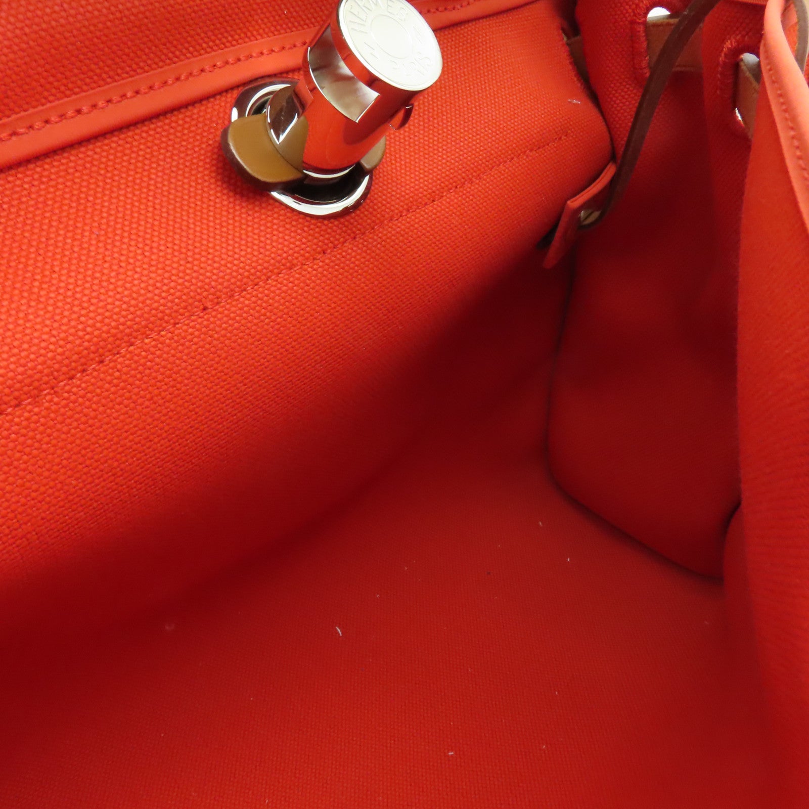 HERMES 【清倉大減價】帆布/皮革Herbag PM銀扣手挽肩背兩用袋罌粟橙色/經典駝色