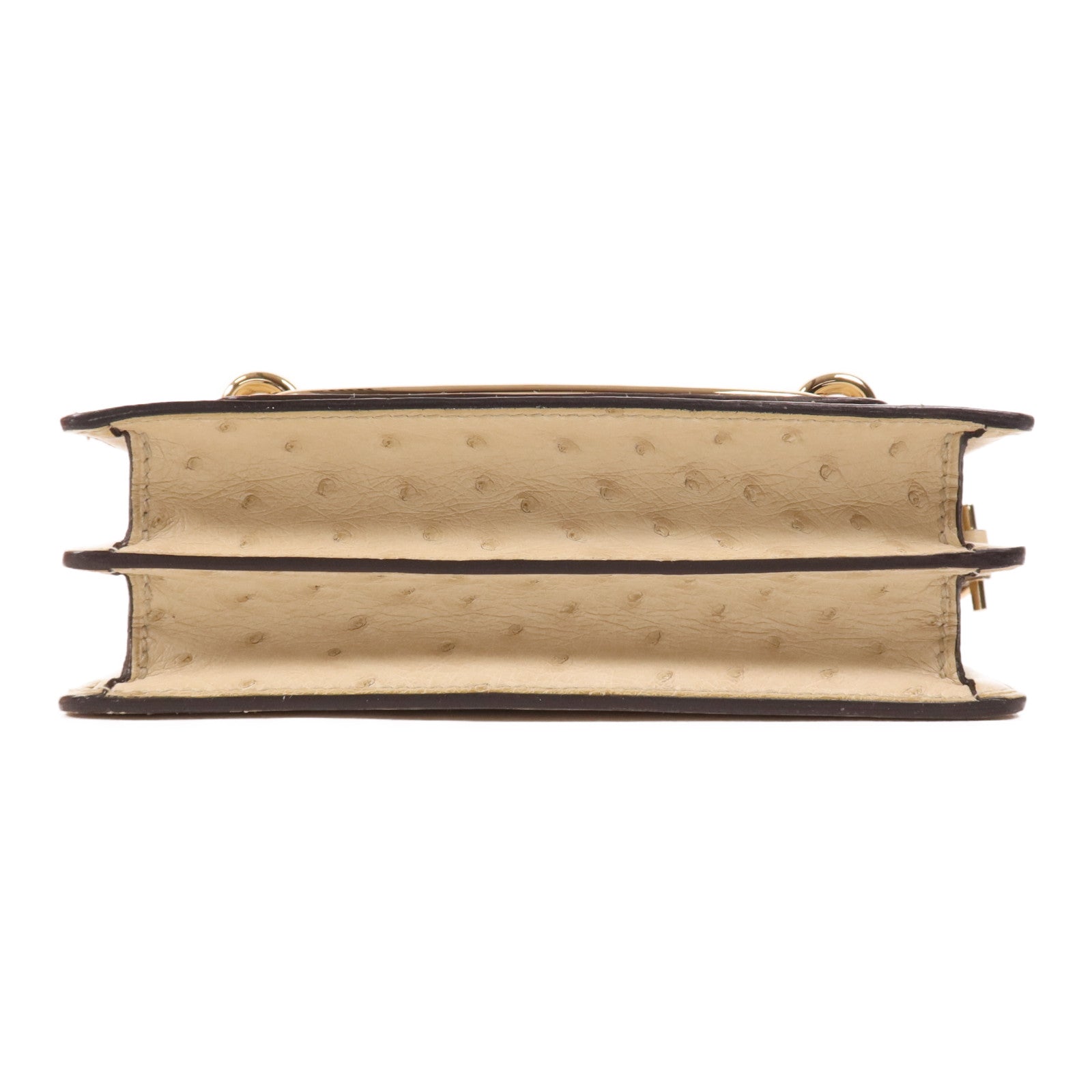 HERMES Ostrich皮革Mini Roulis金扣肩背袋Vanille