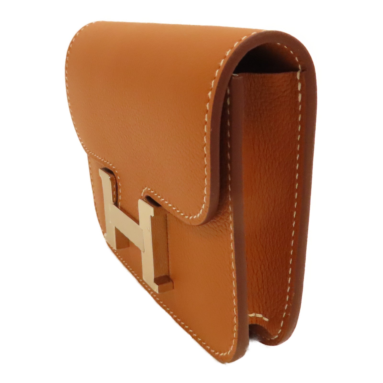 HERMES Evercolor皮革Constance Slim銀扣錢包啡色