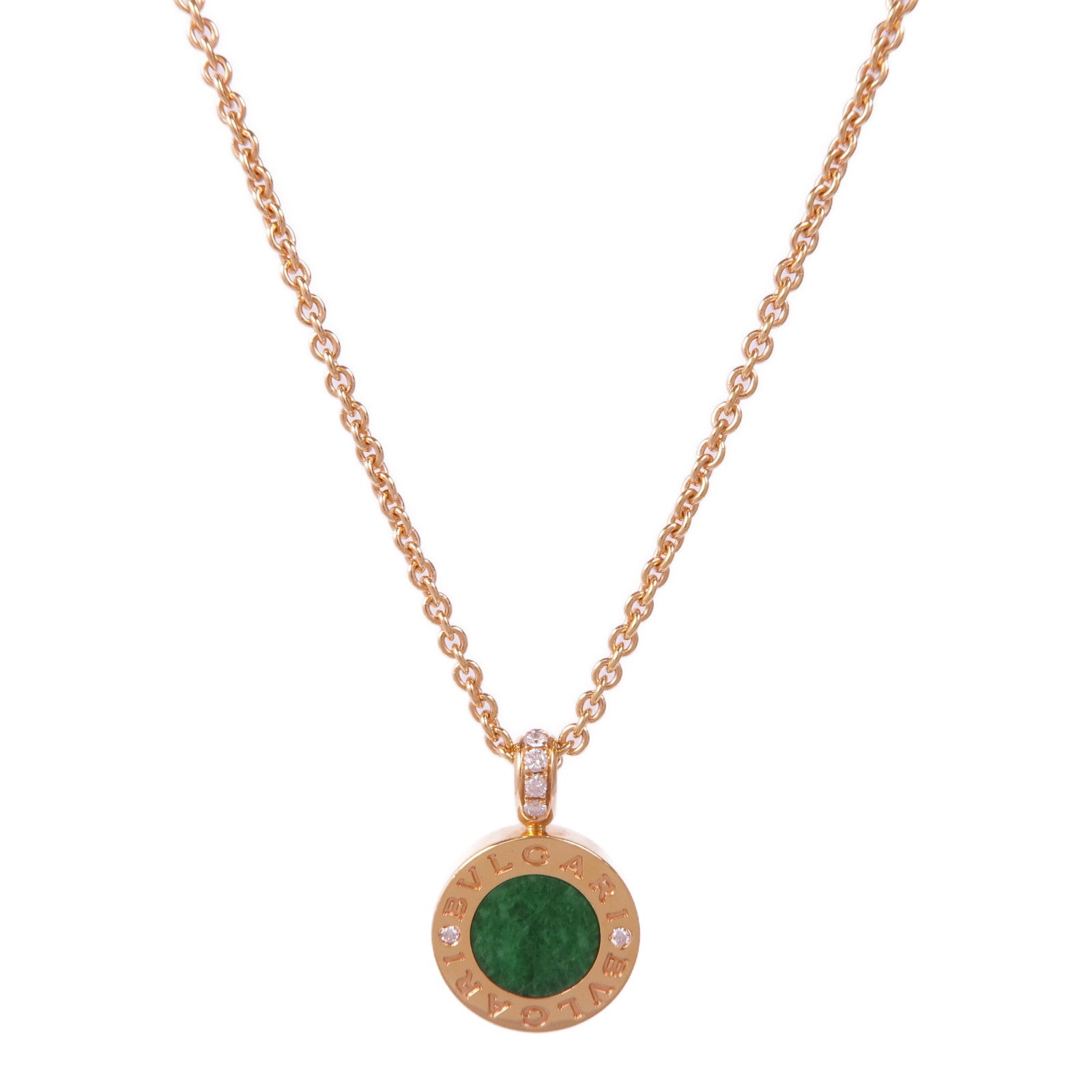 BVLGARI 18K玫瑰金Bvlgari Bvlgari Necklace Green翡翠/鑽石項鍊