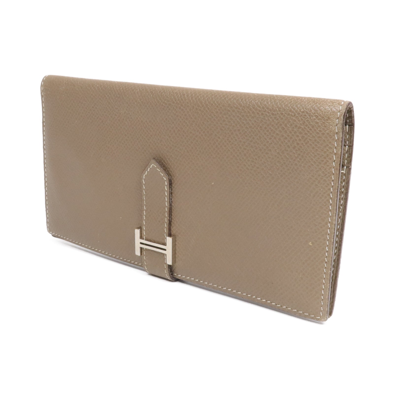HERMES 【激減優惠】Epsom皮革Bearn Long Wallet銀扣長錢包Etoupe