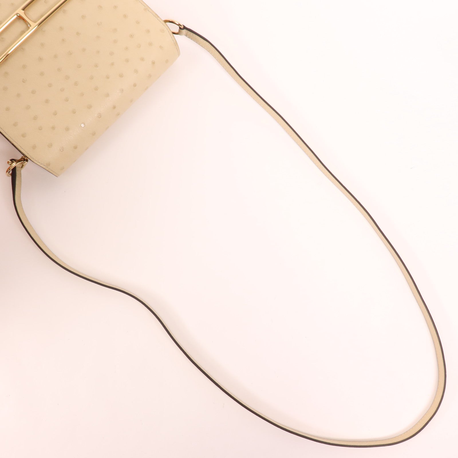 HERMES Ostrich皮革Mini Roulis金扣肩背袋Vanille