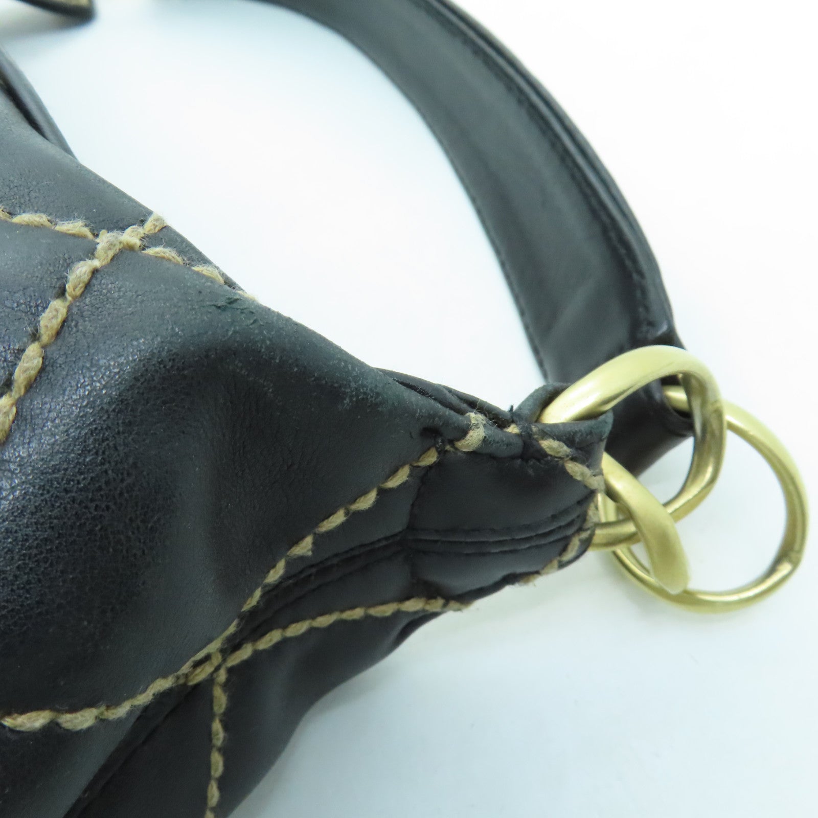 CHANEL rhombic cowhide leather Handbag gold buckle hand bag black