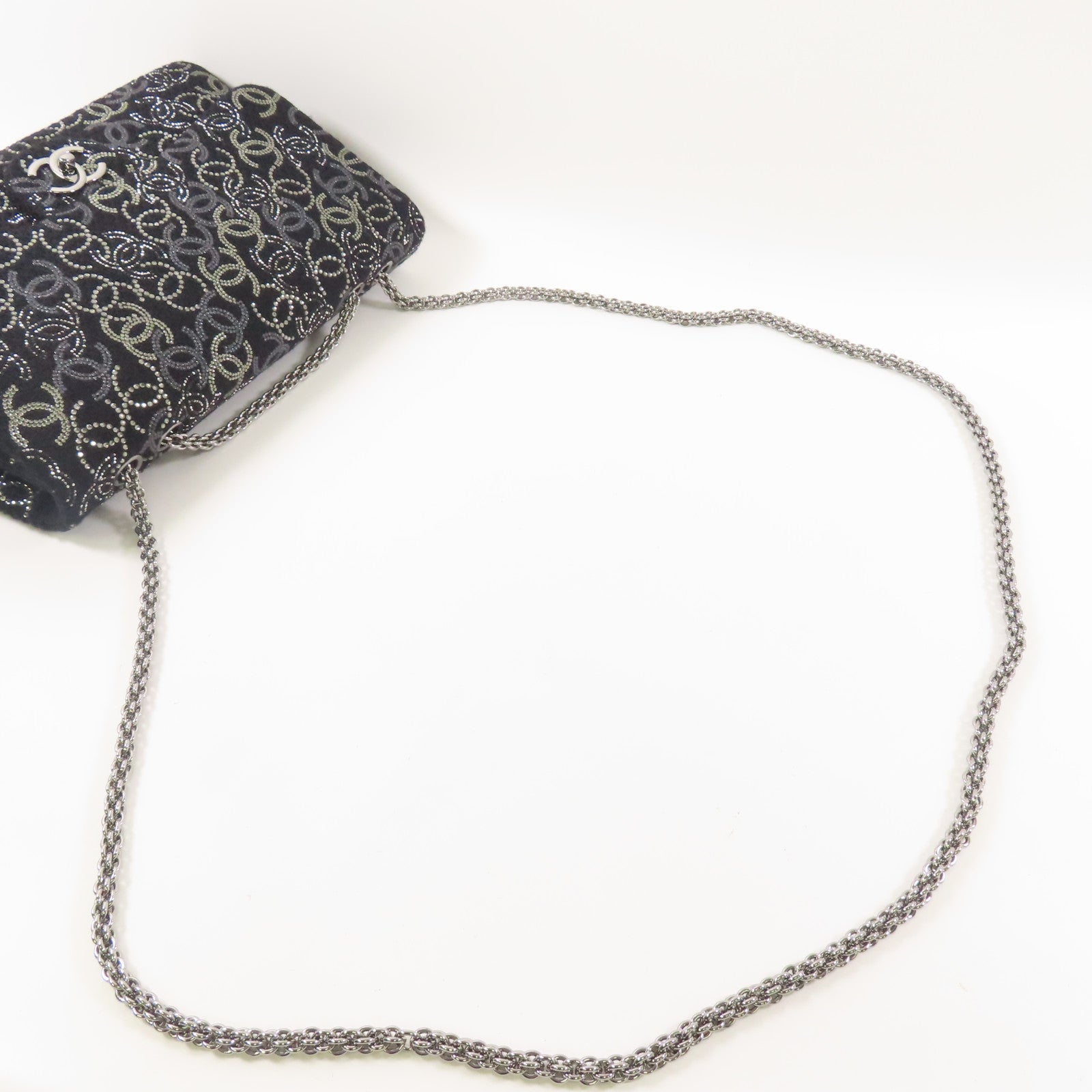 CHANEL 帆布Chain Shoulder銀扣鏈帶肩背袋