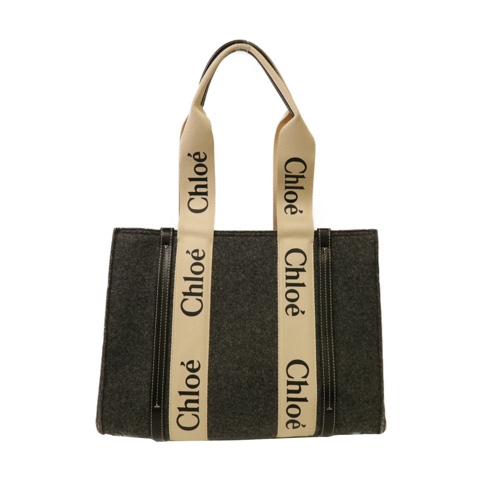 Chloe 【激減優惠】毛氈Woody Medium Tote金扣手挽袋灰色