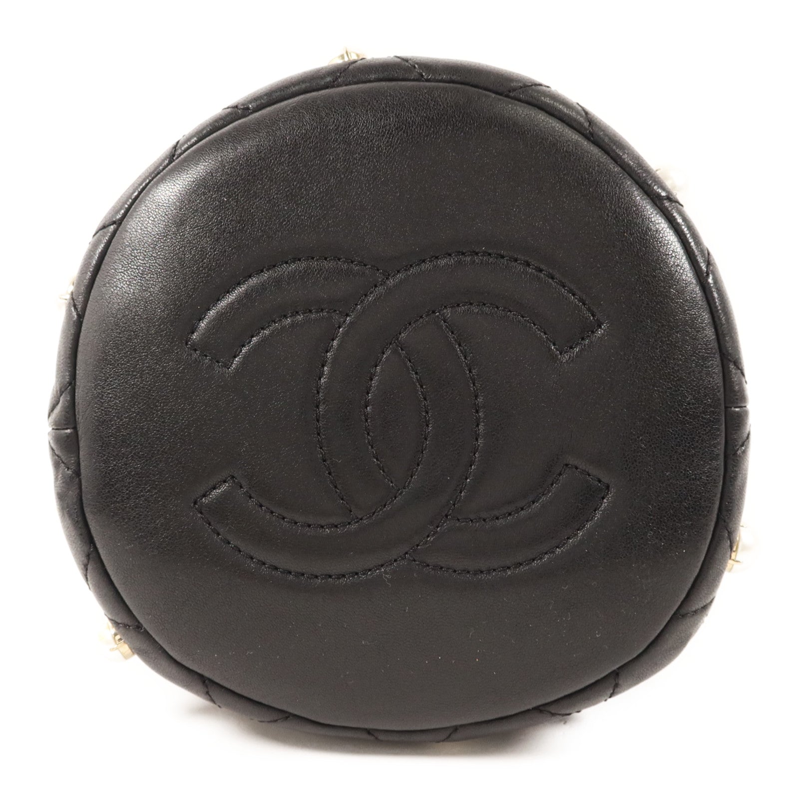 CHANEL 羊皮皮革/珍珠Pearl Bucket Bag金扣鏈帶肩背袋