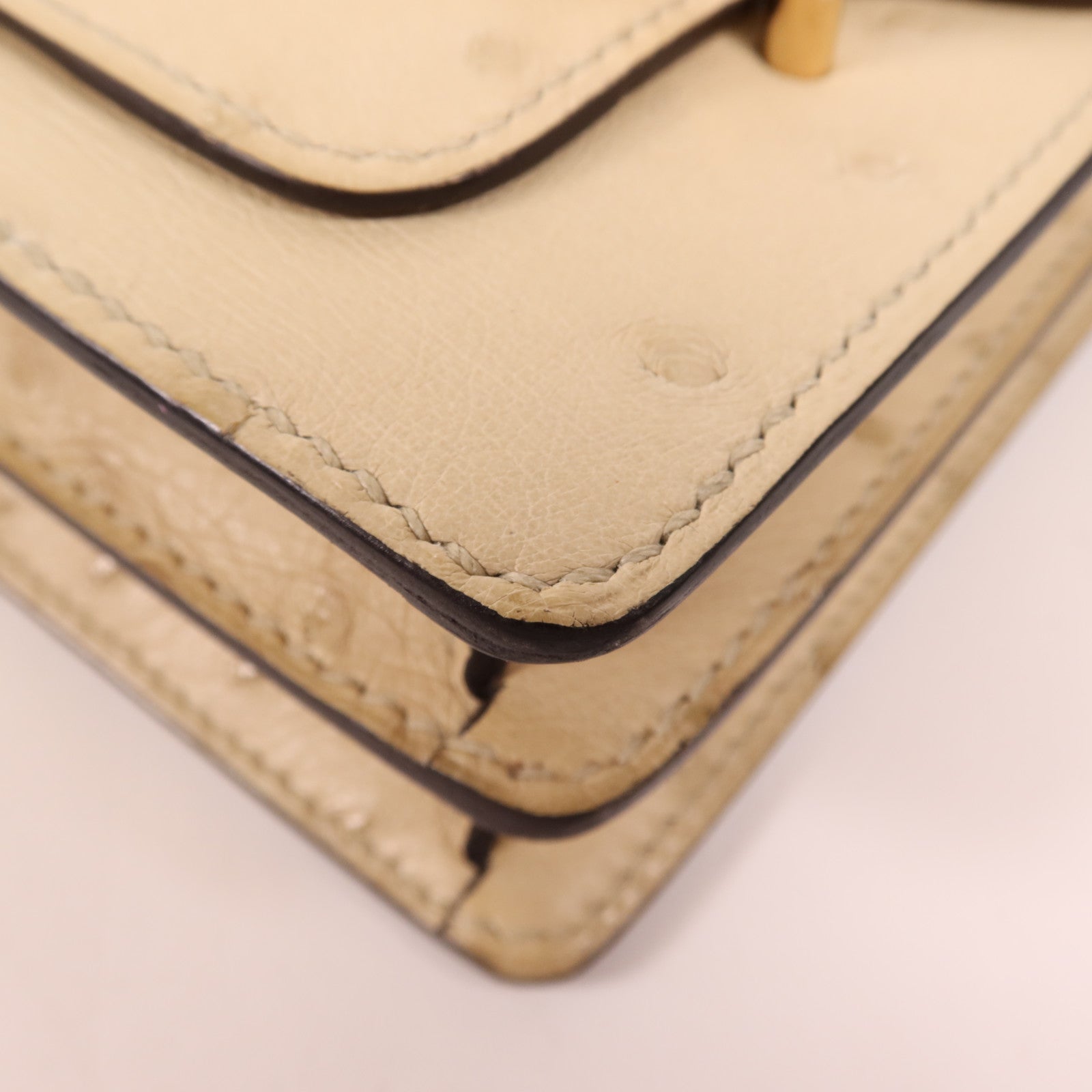 HERMES Ostrich皮革Mini Roulis金扣肩背袋Vanille
