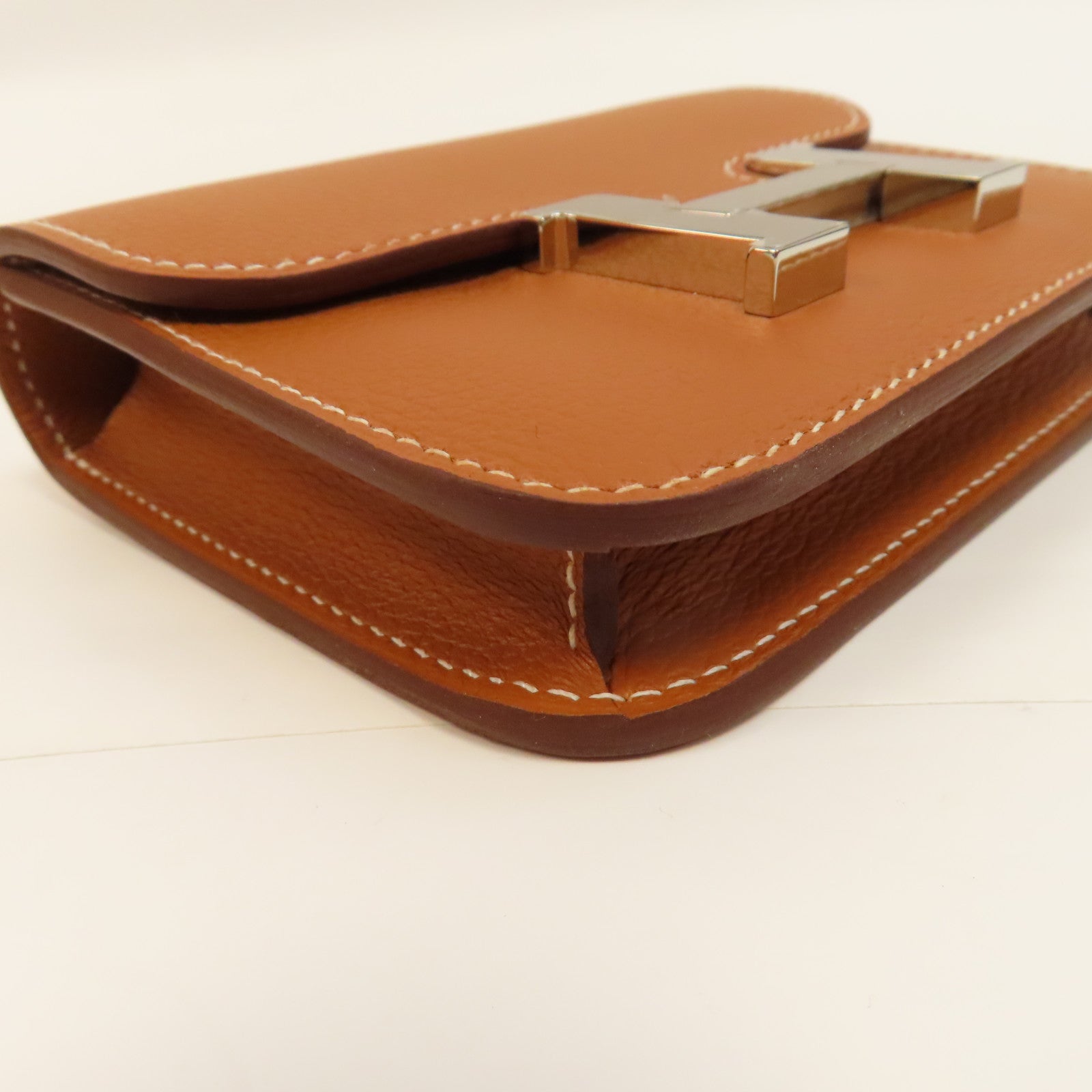 HERMES Evercolor皮革Constance Slim銀扣錢包啡色