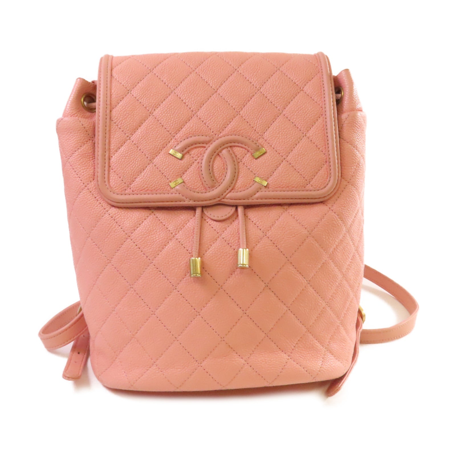 CHANEL 【激減優惠】菱格Caviar皮革Backpack金扣背包粉紅色