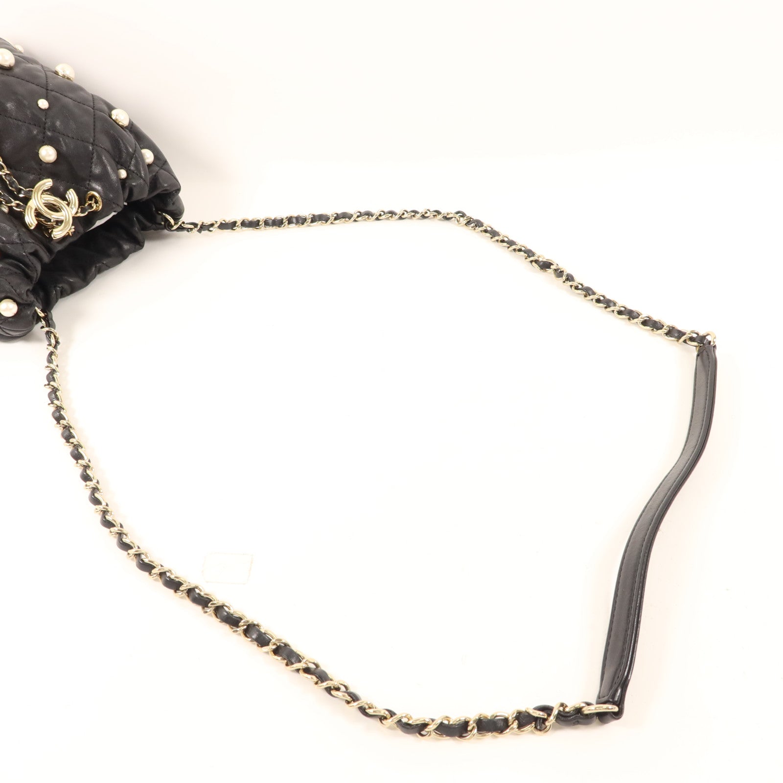 CHANEL 羊皮皮革/珍珠Pearl Bucket Bag金扣鏈帶肩背袋