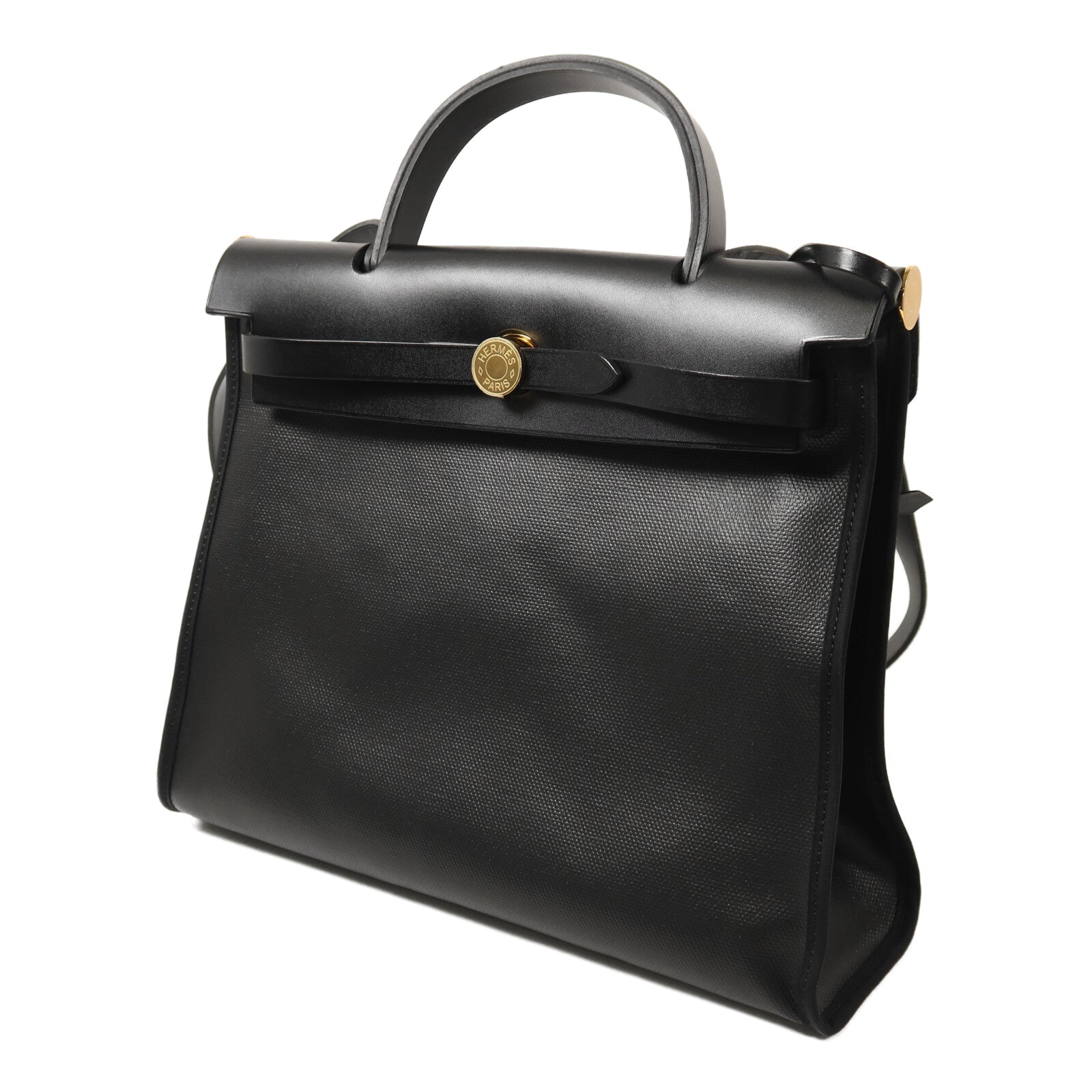 HERMES 塗層帆布Herbag 31金扣手挽肩背兩用袋Noir