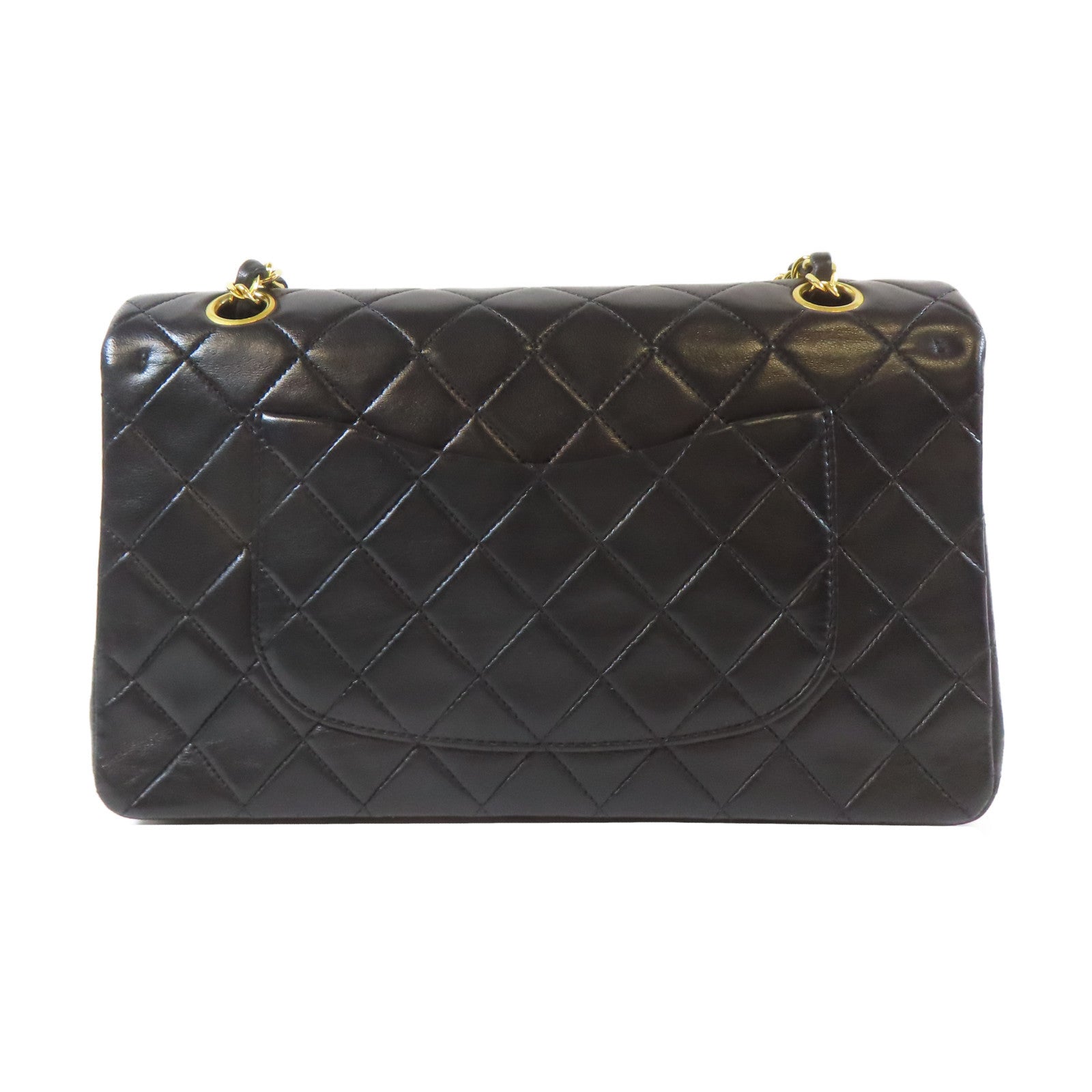 CHANEL 菱格羊皮皮革Chain Shoulder金扣鏈帶肩背袋黑色