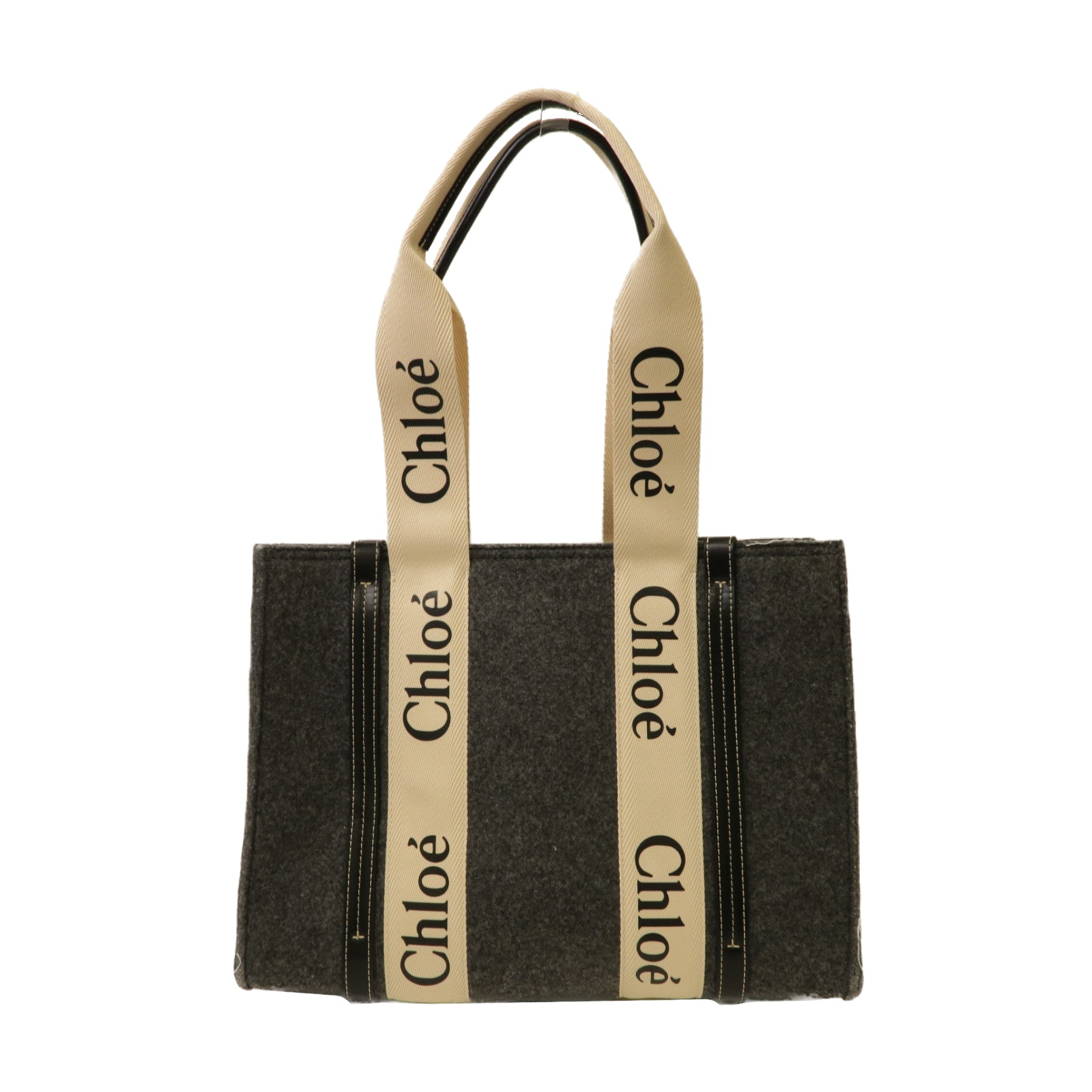 Chloe 【激減優惠】毛氈Woody Medium Tote金扣手挽袋灰色