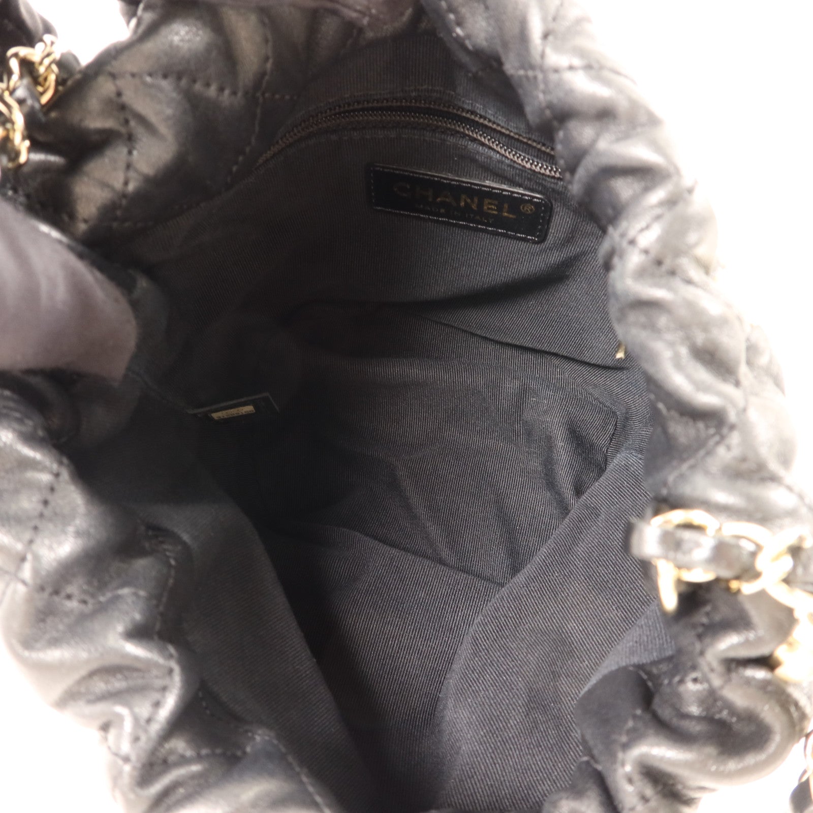 CHANEL 羊皮皮革/珍珠Pearl Bucket Bag金扣鏈帶肩背袋