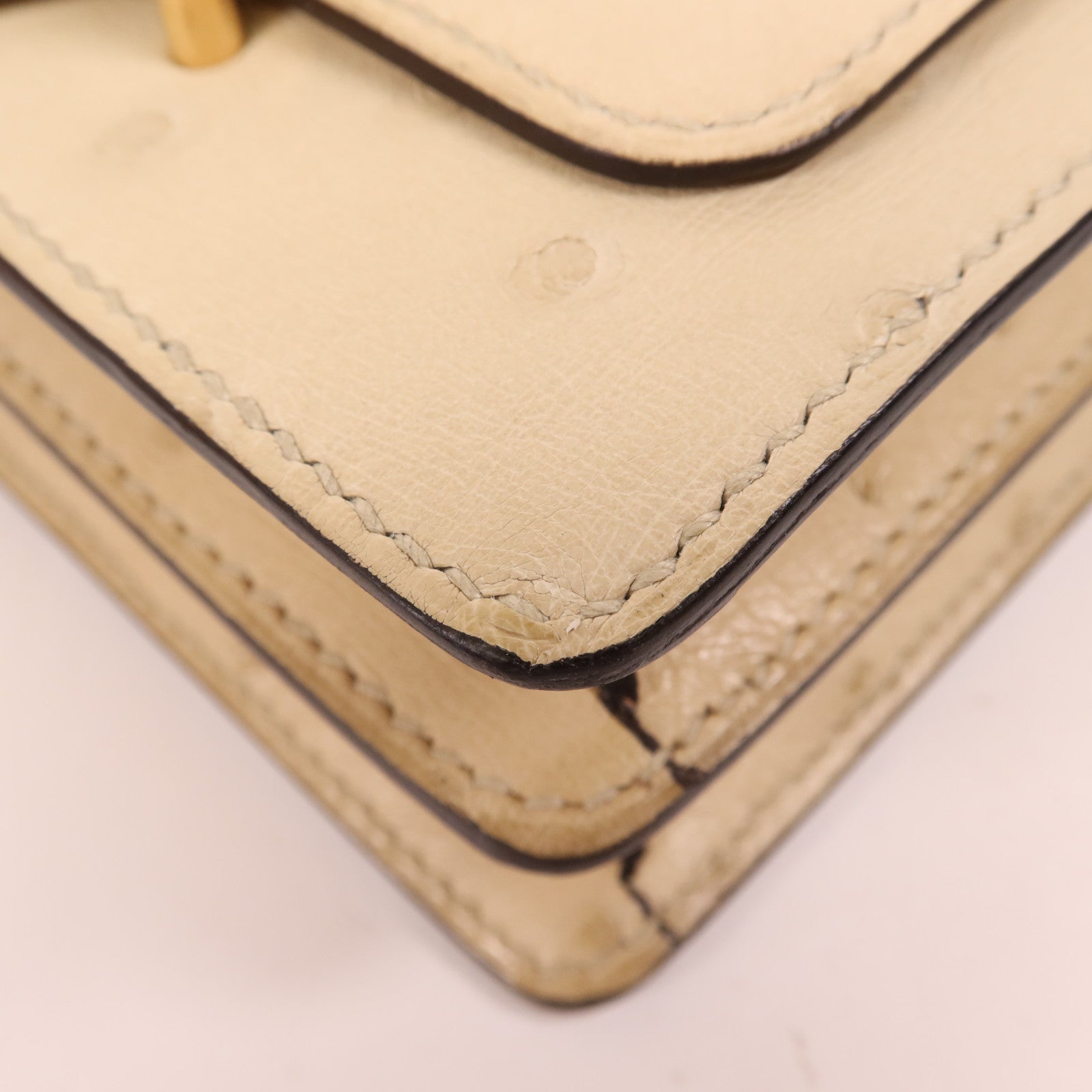 HERMES Ostrich皮革Mini Roulis金扣肩背袋Vanille