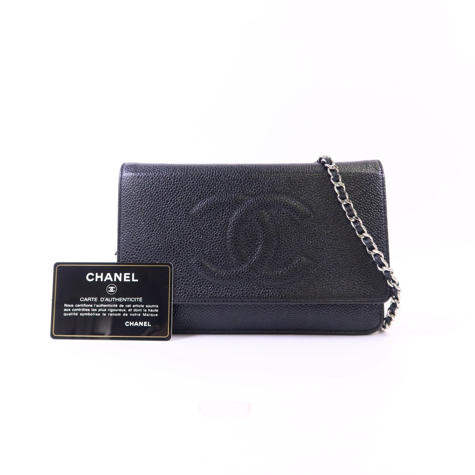 CHANEL 牛皮皮革WOC Wallet On Chain銀扣鏈帶肩背袋