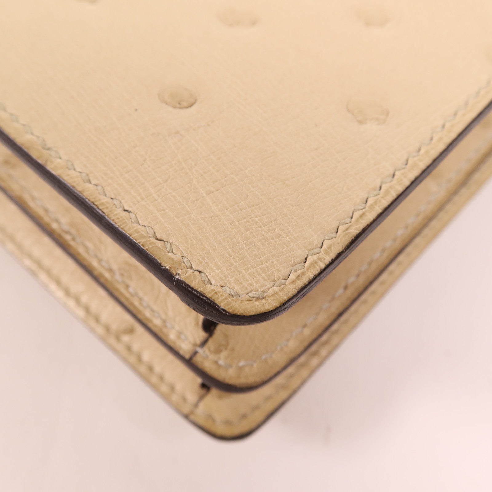 HERMES Ostrich皮革Mini Roulis金扣肩背袋Vanille