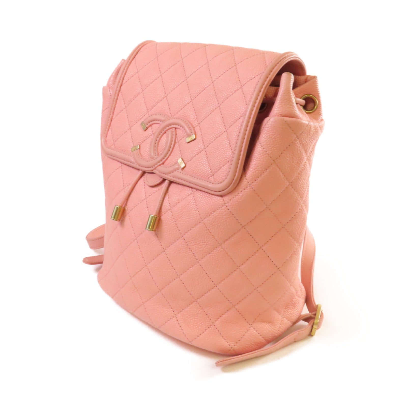 CHANEL 【激減優惠】菱格Caviar皮革Backpack金扣背包粉紅色