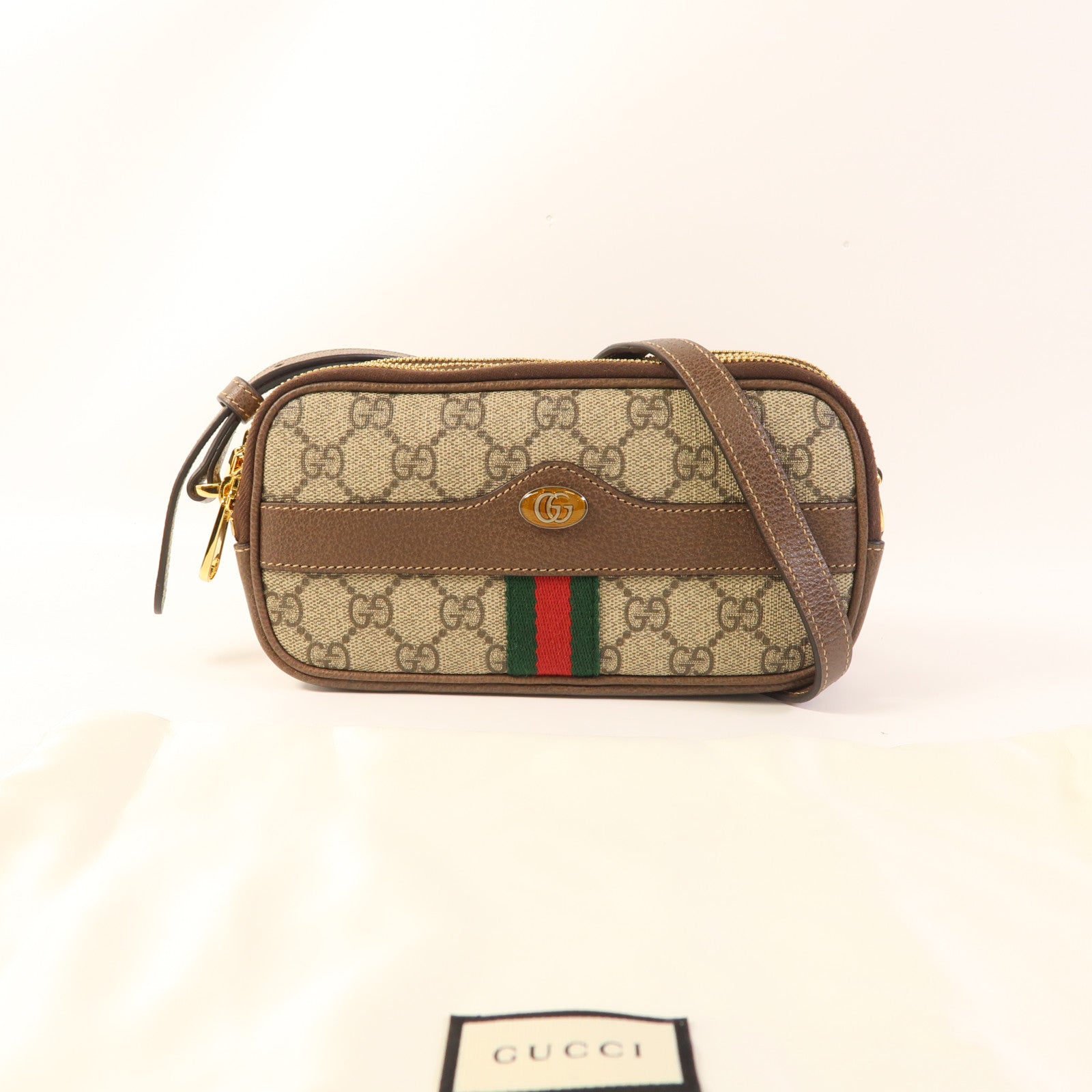 GUCCI GG GHW Ophidia Mini Bag Shoulder Bag 546597 PVC Coated Canvas Brown