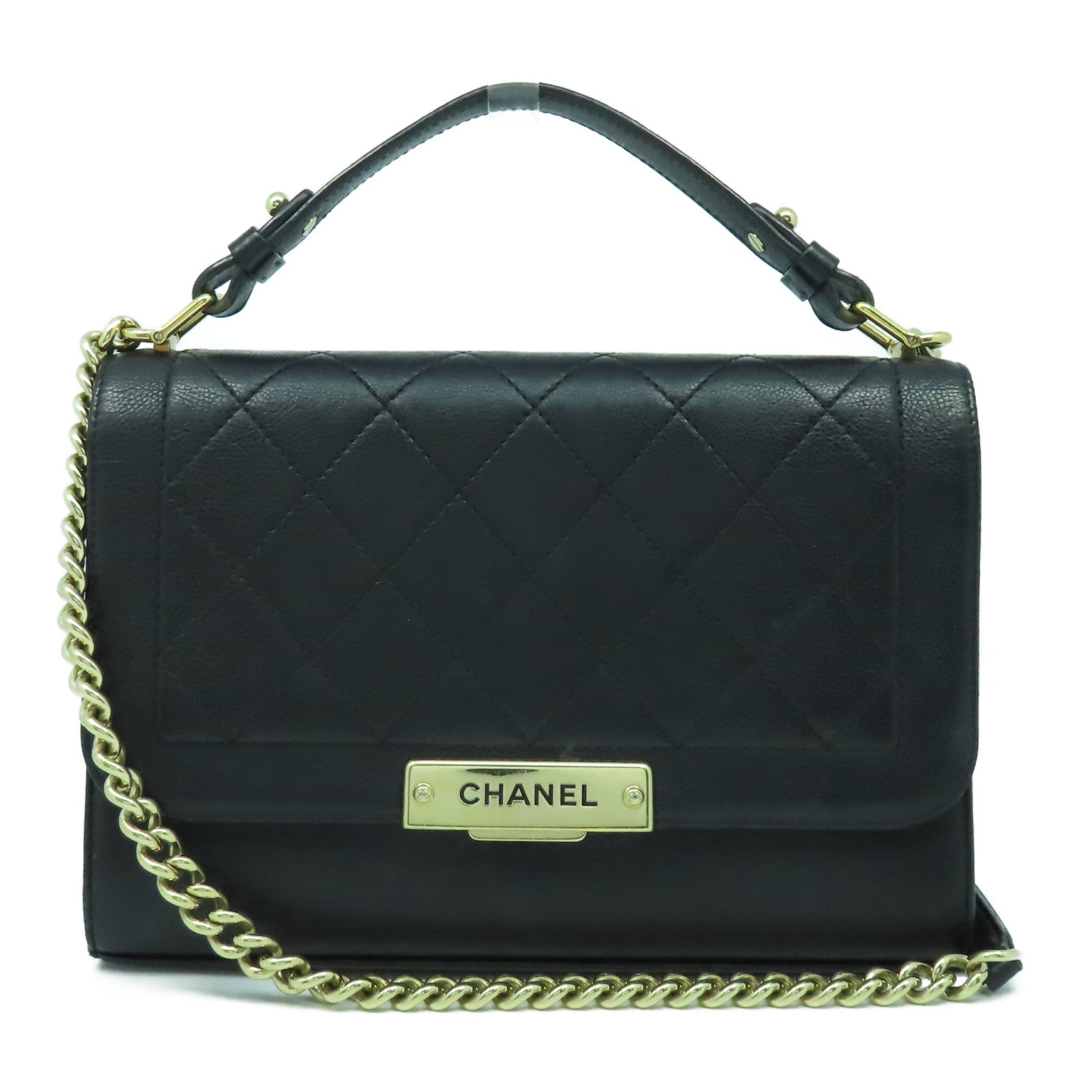 CHANEL 【激減優惠】菱格牛皮皮革Chain Shoulder Bag金扣手挽肩背兩用袋黑色