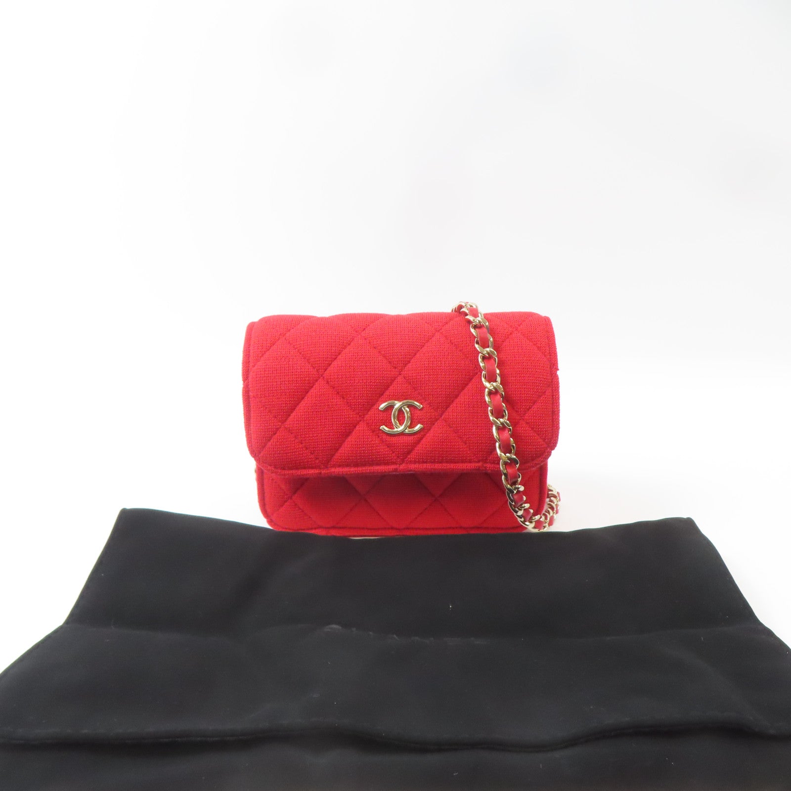 CHANEL 【激減優惠】菱格布料Chain Shoulder Bag金扣鏈帶肩背袋紅色
