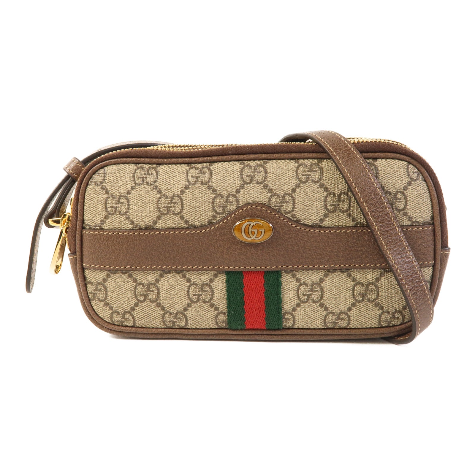 GUCCI GG GHW Ophidia Mini Bag Shoulder Bag 546597 PVC Coated Canvas Brown