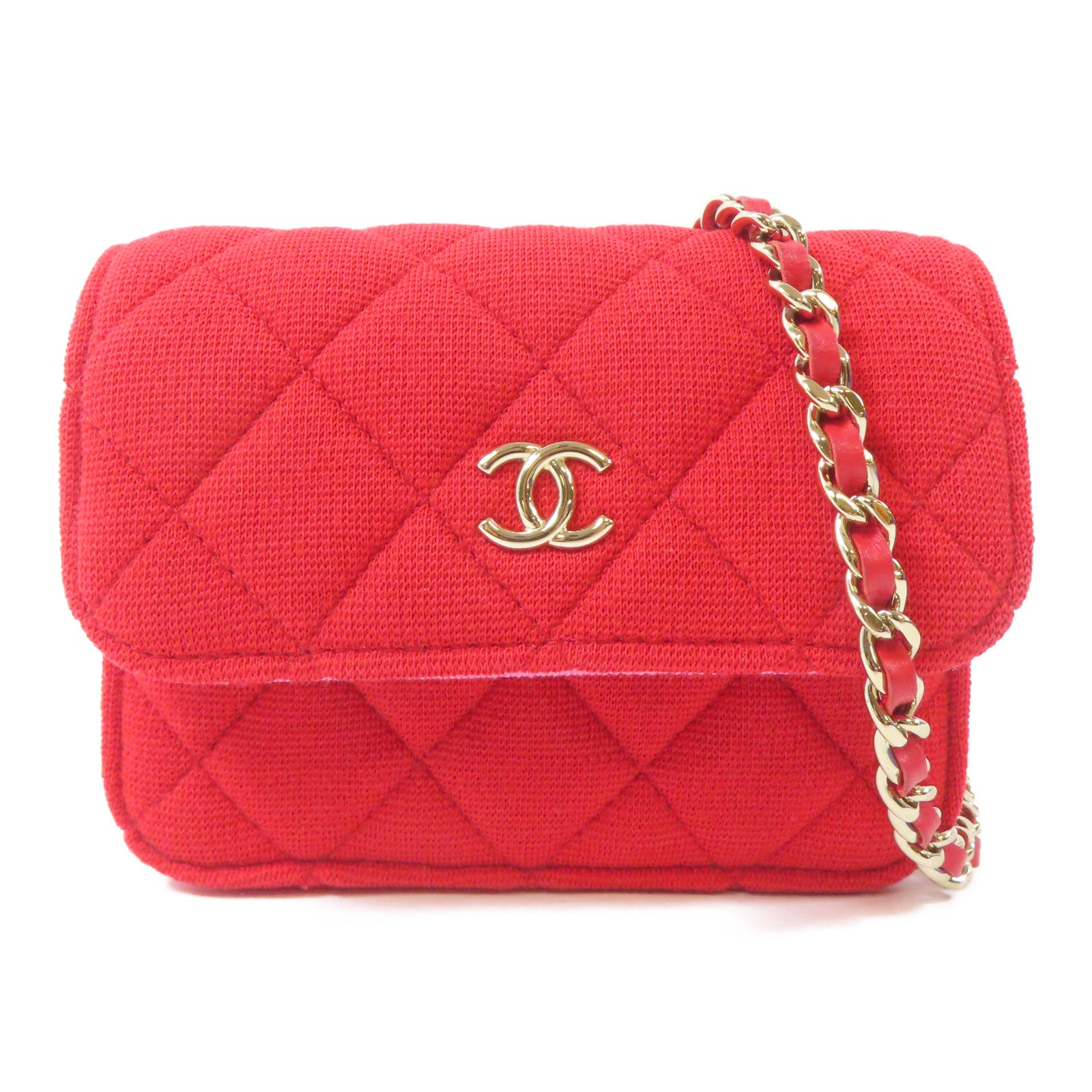 CHANEL 【激減優惠】菱格布料Chain Shoulder Bag金扣鏈帶肩背袋紅色