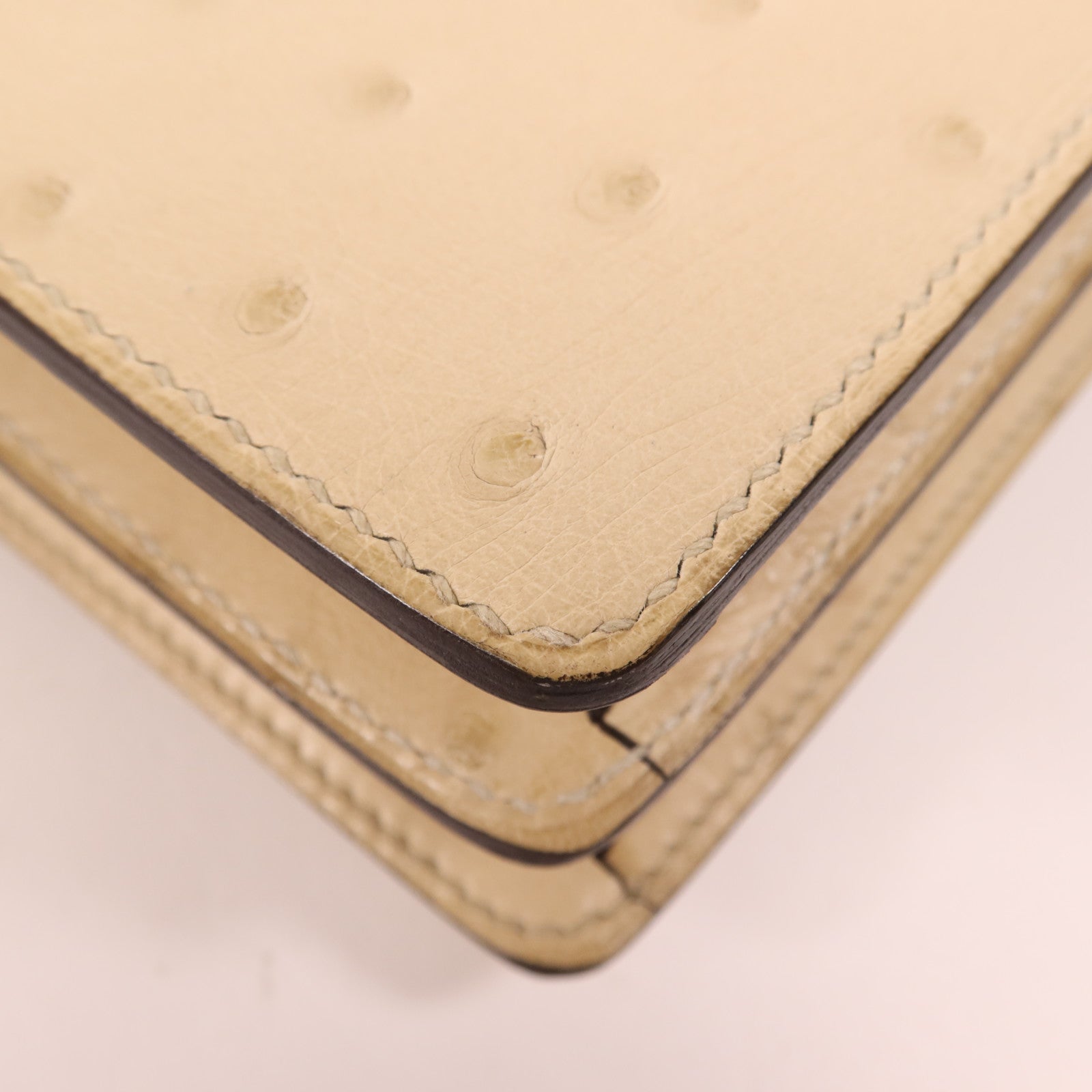 HERMES Ostrich皮革Mini Roulis金扣肩背袋Vanille