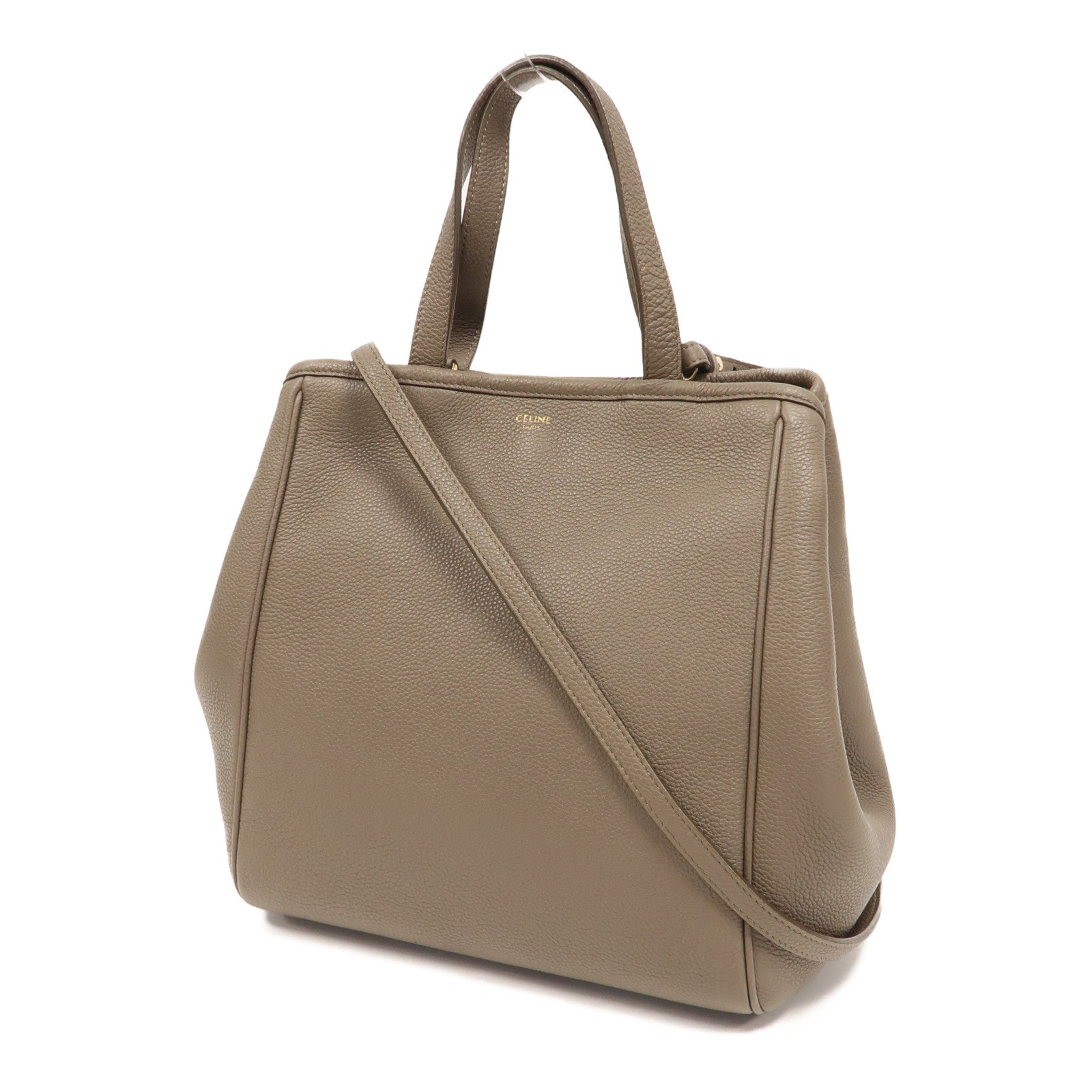 CELINE 牛皮皮革2 Way Shoulder金扣手挽肩背兩用袋灰色