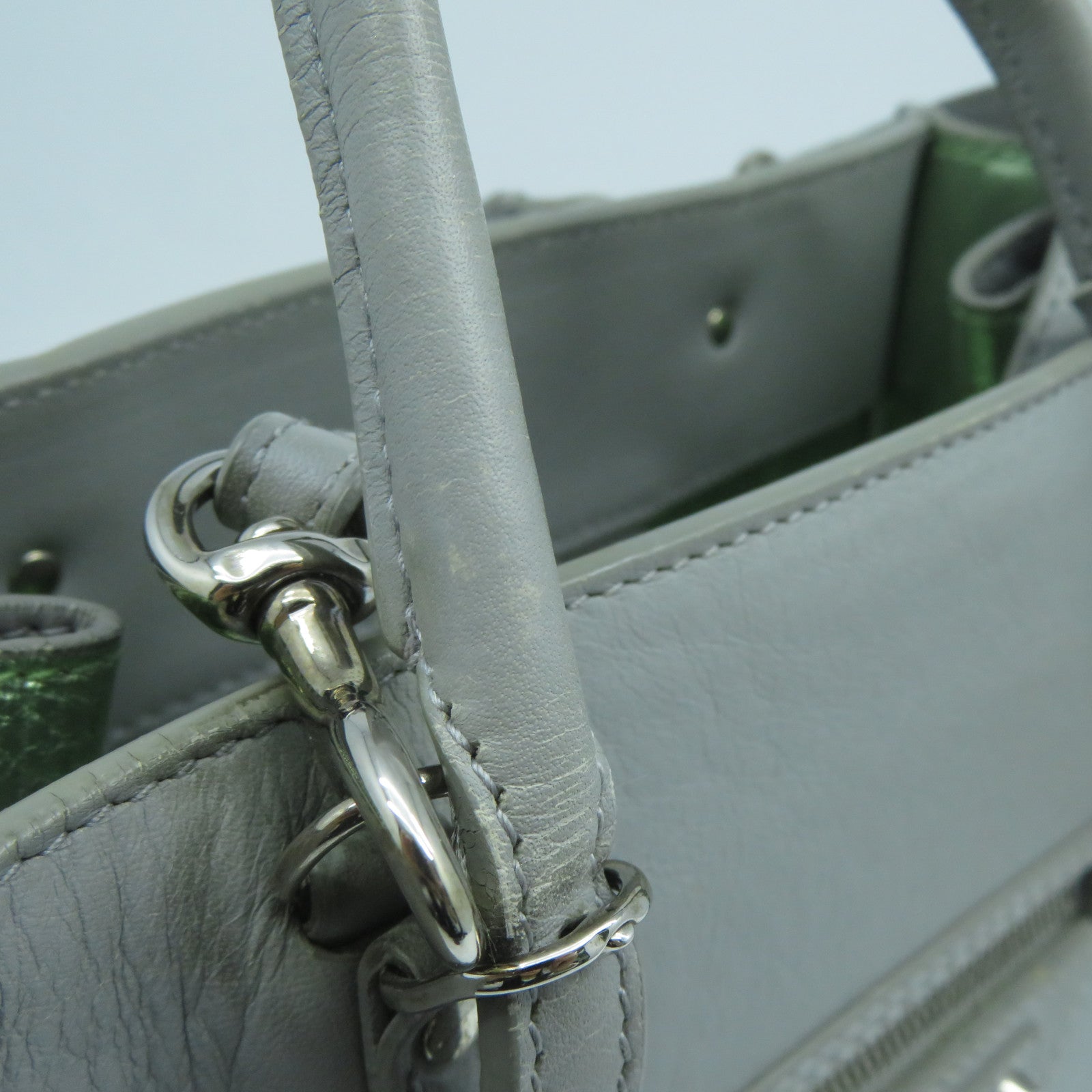 BALENCIAGA 【激減優惠】羊皮皮革Mini Zip Papier銀扣手挽肩背兩用袋灰色