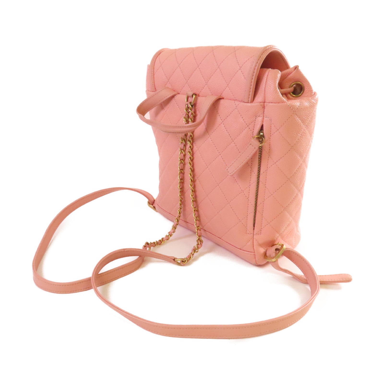 CHANEL 【激減優惠】菱格Caviar皮革Backpack金扣背包粉紅色