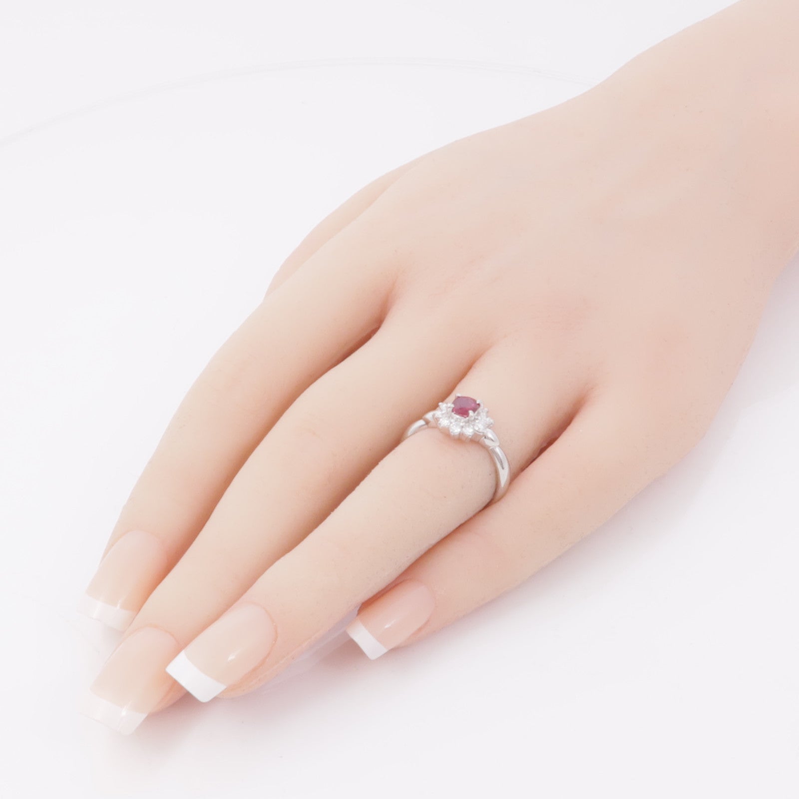 JEWELRY 【激減優惠】PT900鉑金Ruby Diamond Ring紅寶石/鑽石項鍊US#6