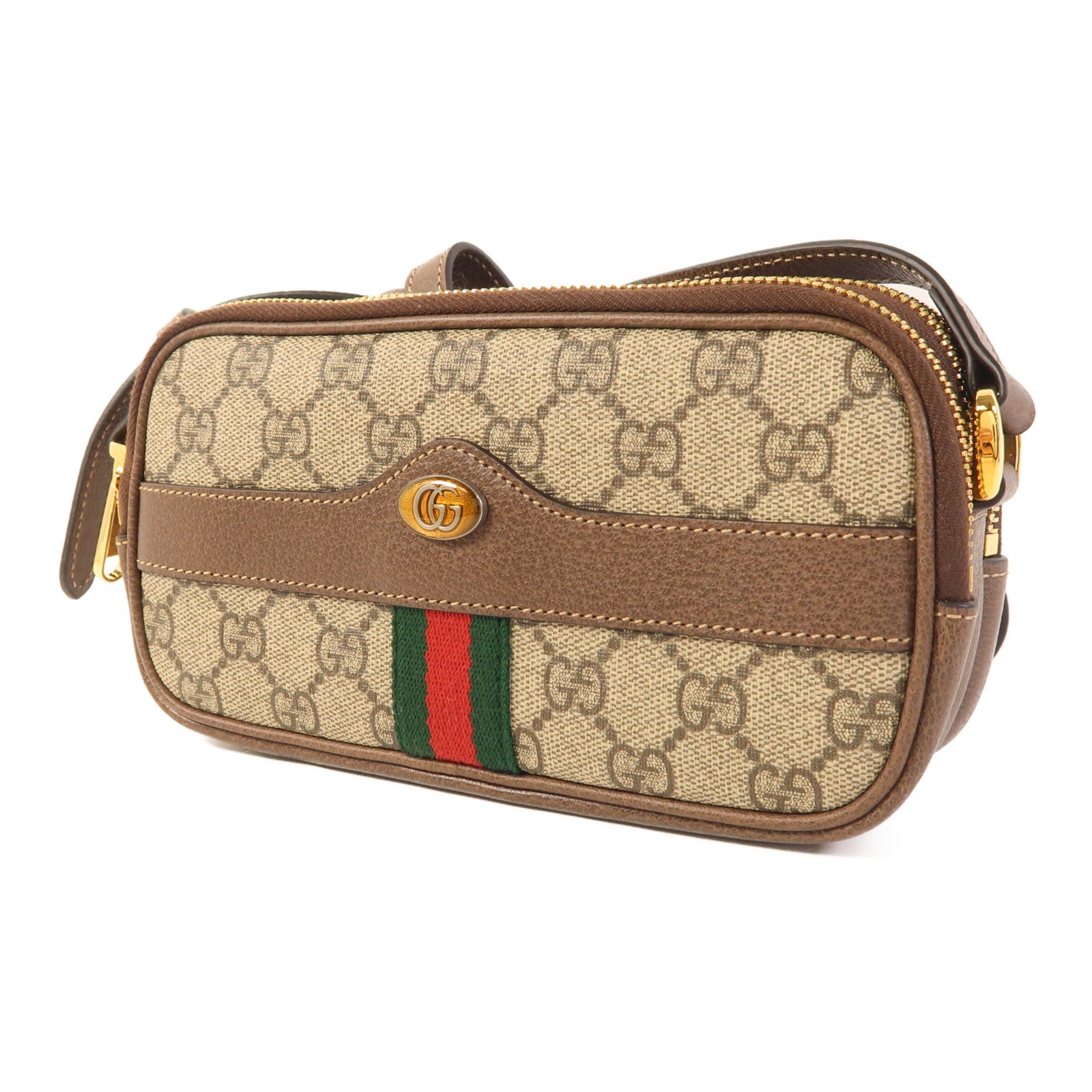 GUCCI GG GHW Ophidia Mini Bag Shoulder Bag 546597 PVC Coated Canvas Brown
