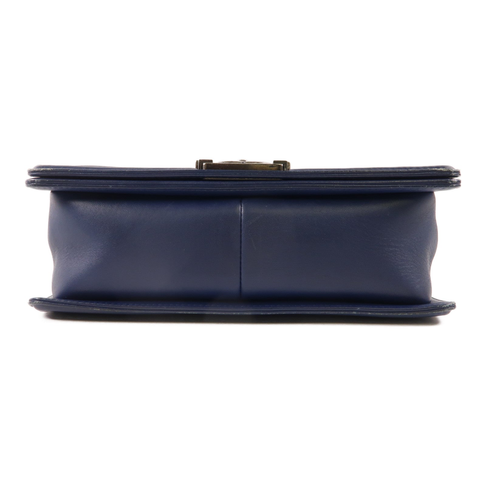 CHANEL CC Chevron Boy 25 Chain Shoulder Bag Calfskin Leather Blue