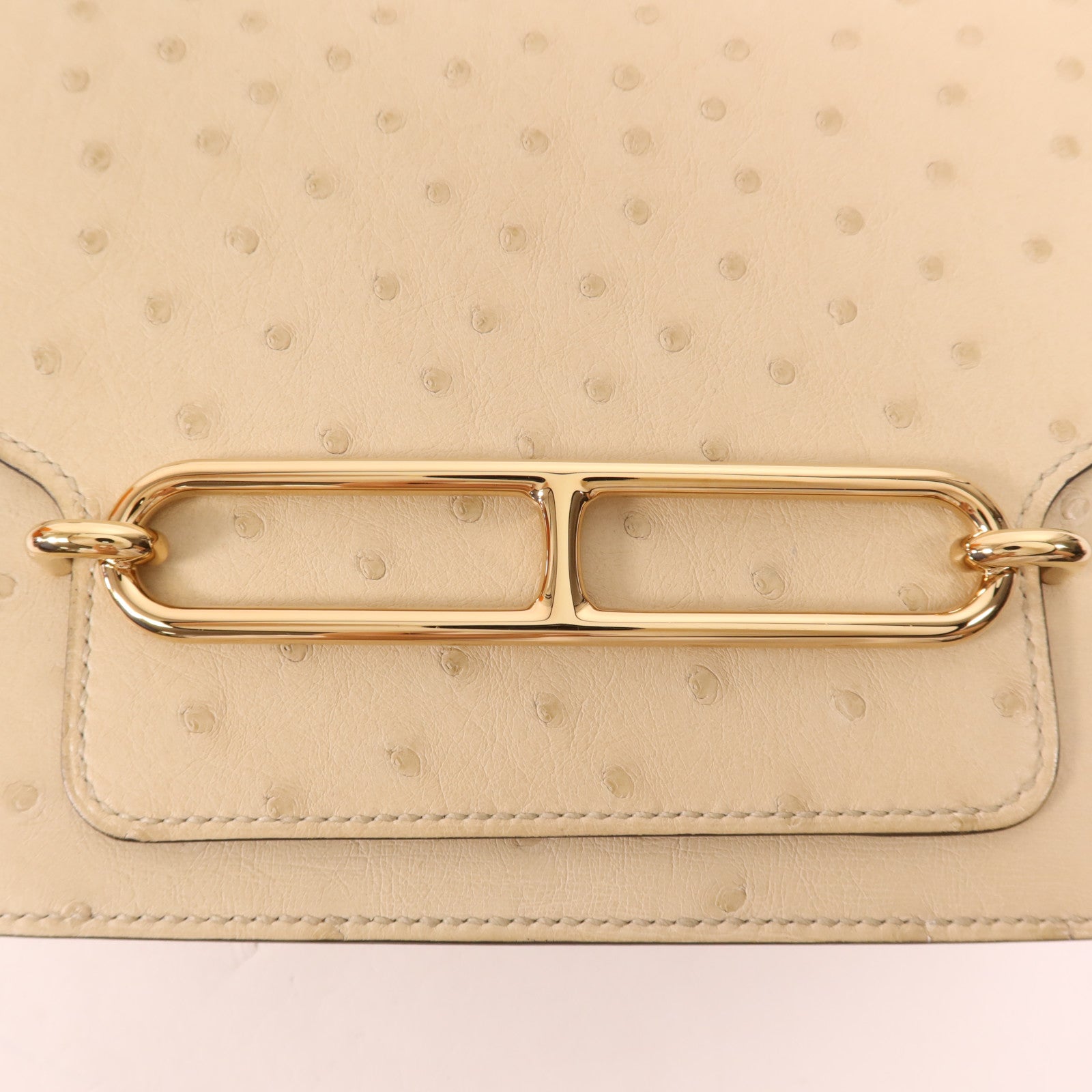 HERMES Ostrich皮革Mini Roulis金扣肩背袋Vanille