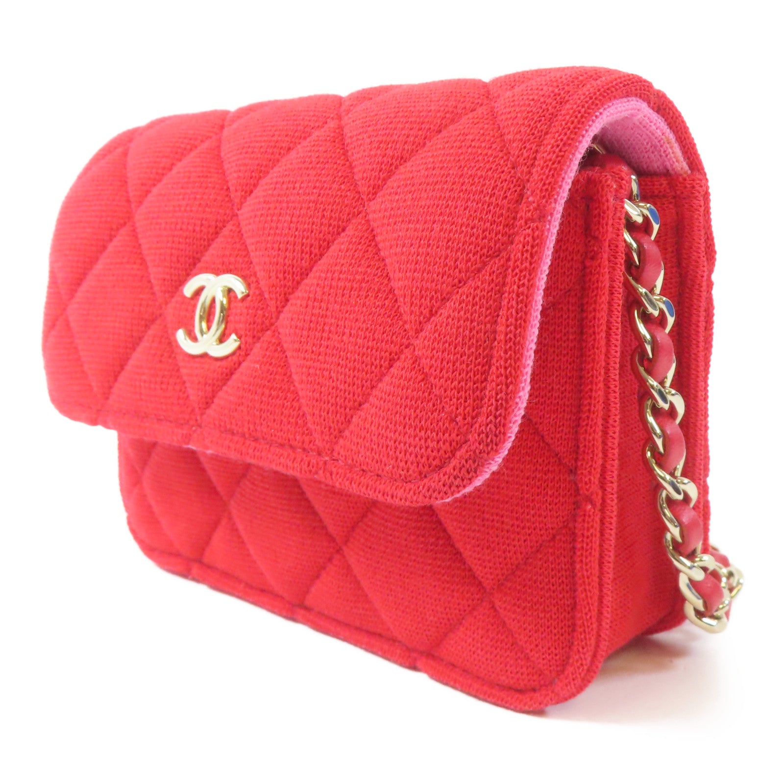 CHANEL 【激減優惠】菱格布料Chain Shoulder Bag金扣鏈帶肩背袋紅色
