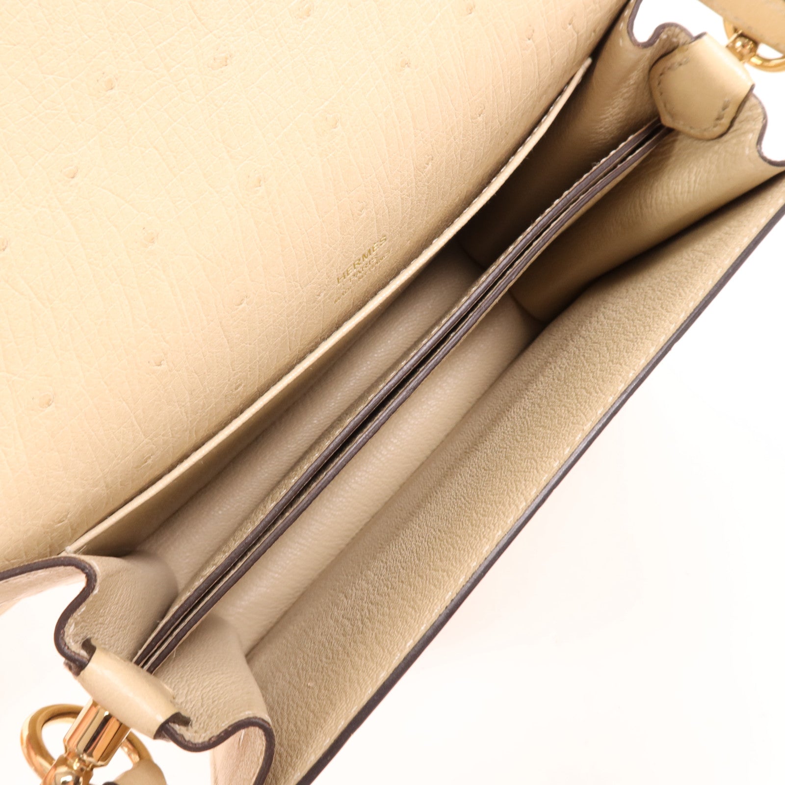 HERMES Ostrich皮革Mini Roulis金扣肩背袋Vanille