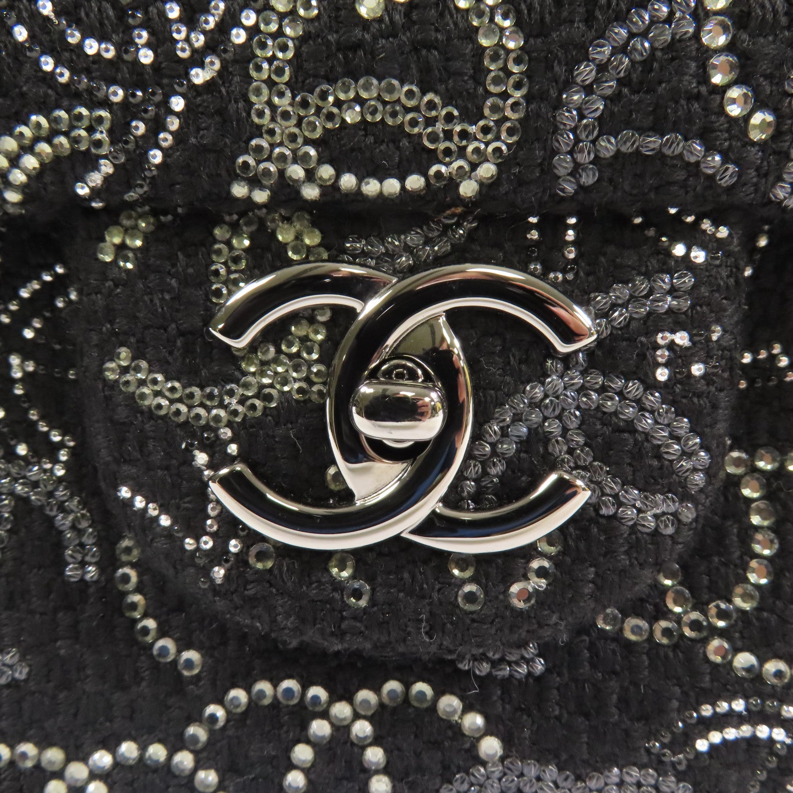 CHANEL 帆布Chain Shoulder銀扣鏈帶肩背袋