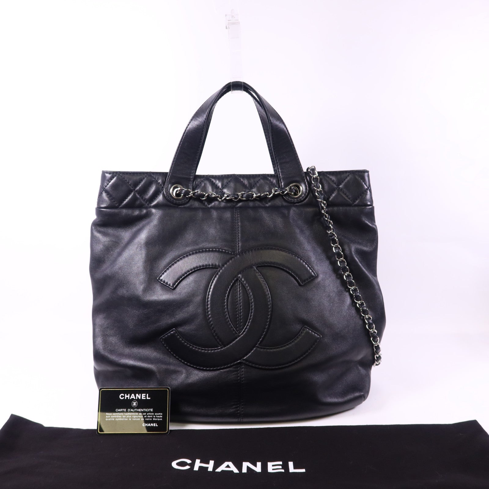 CHANEL 羊皮皮革2 Way Shoulder Bag銀扣手挽肩背兩用袋