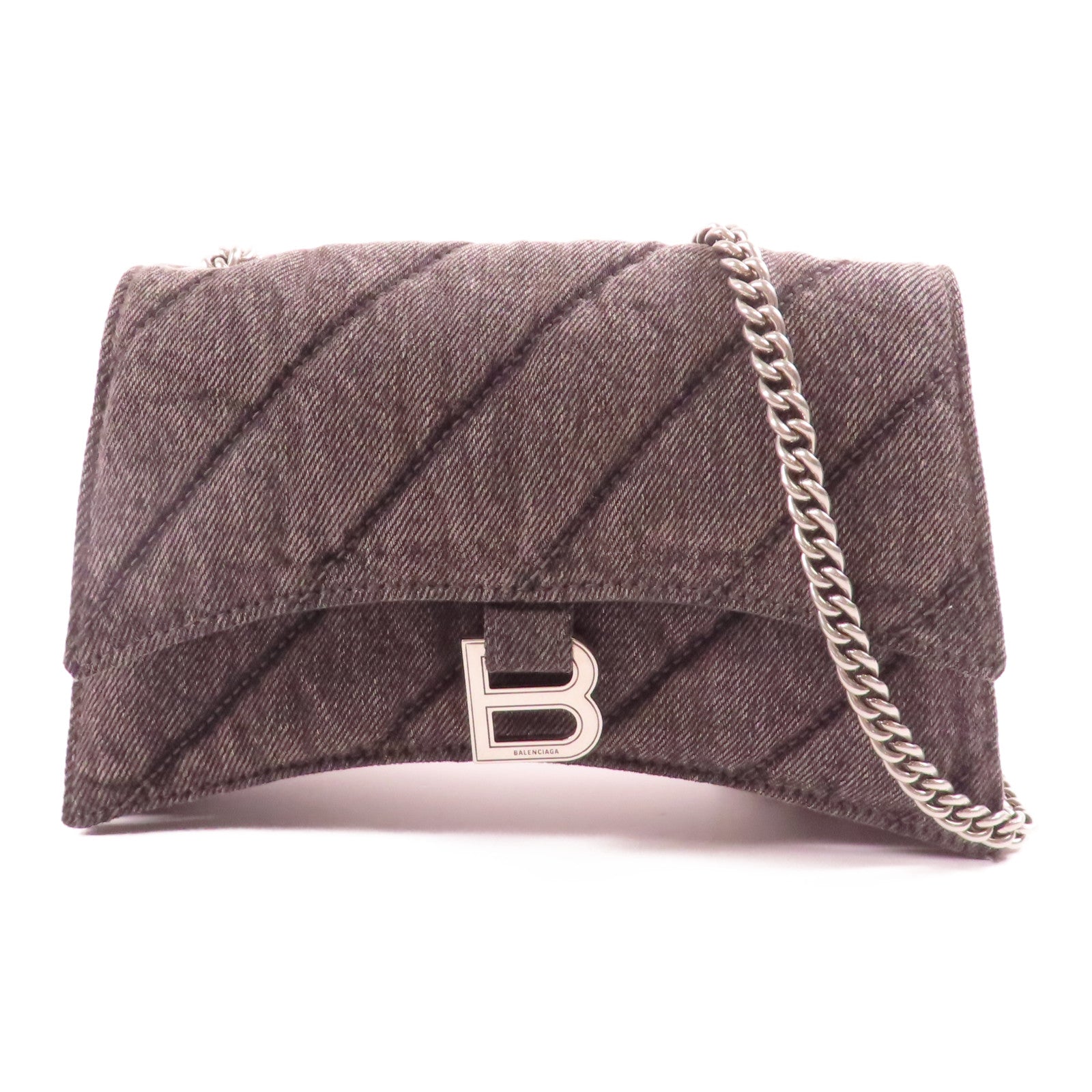 BALENCIAGA SHW Crush Chain Shoulder Bag Denim 736016 Black