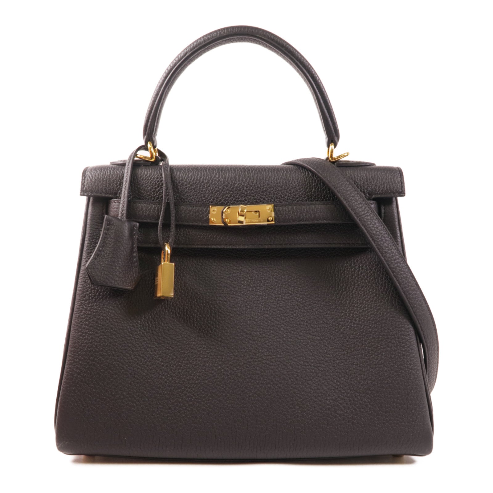 HERMES Togo皮革Kelly 25金扣手挽肩背兩用袋89 Noir