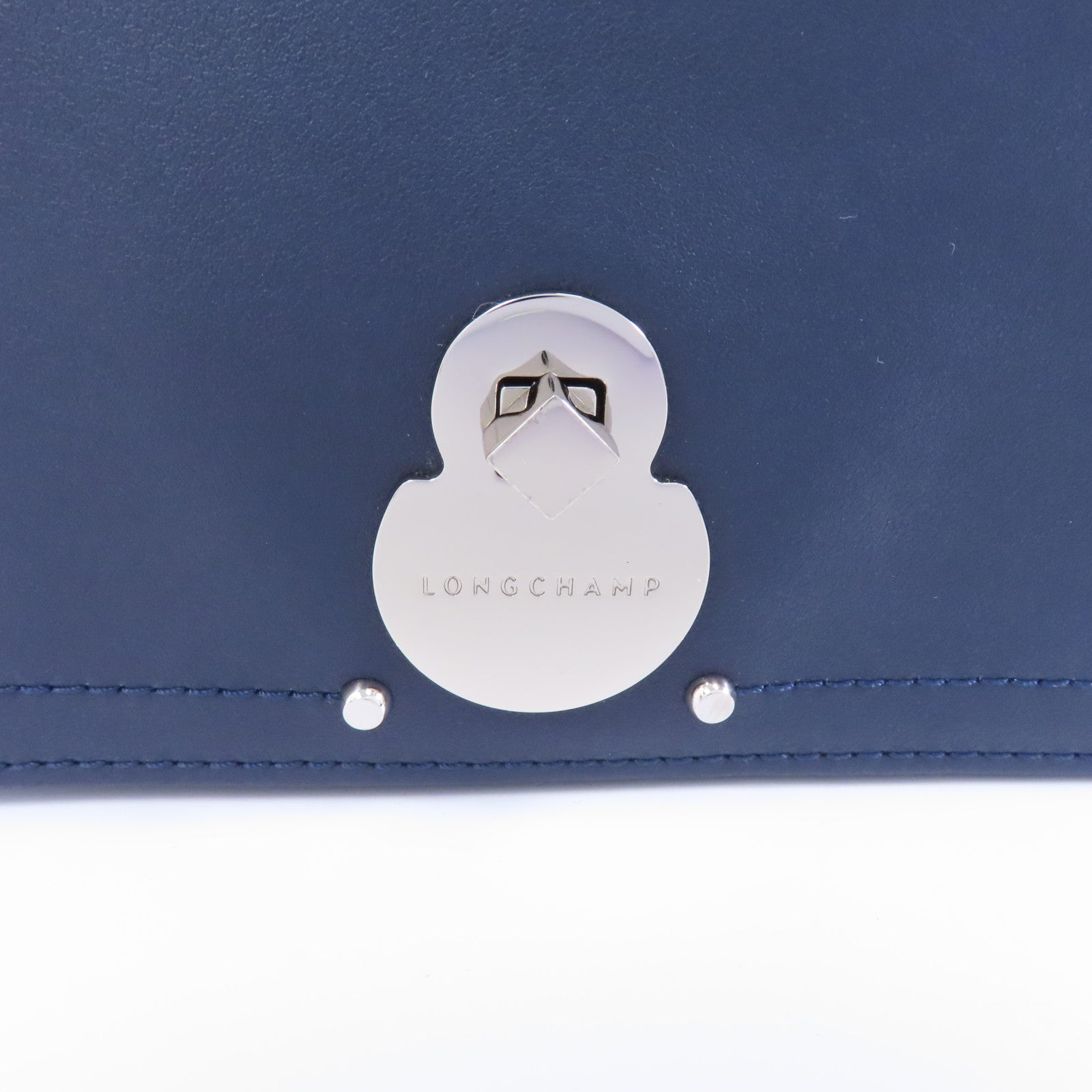 Longchamp 【激減優惠】牛皮皮革Chain Shoulder銀扣鏈帶肩背袋深藍色