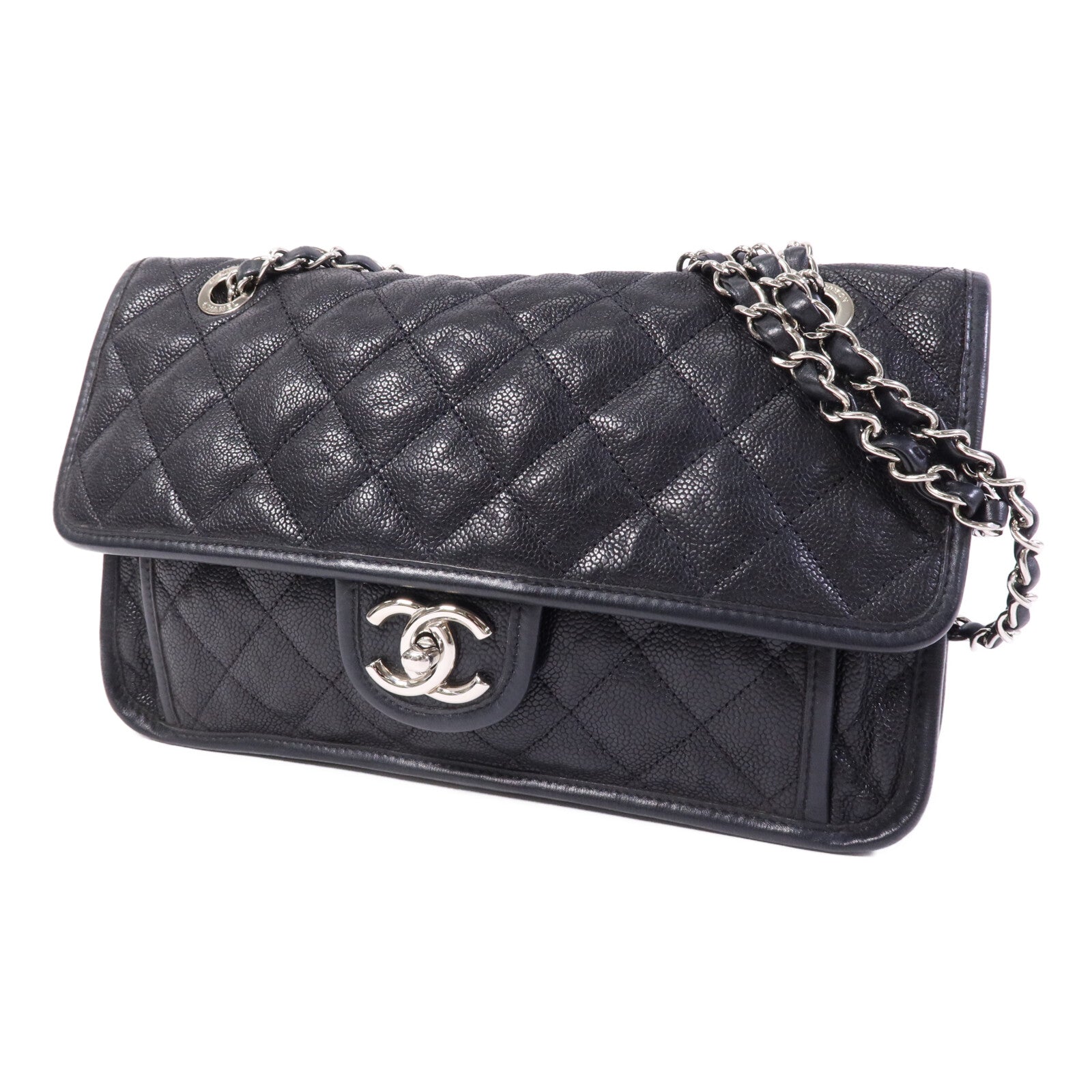 CHANEL 牛皮皮革Chain Shoulder銀扣鏈帶肩背袋