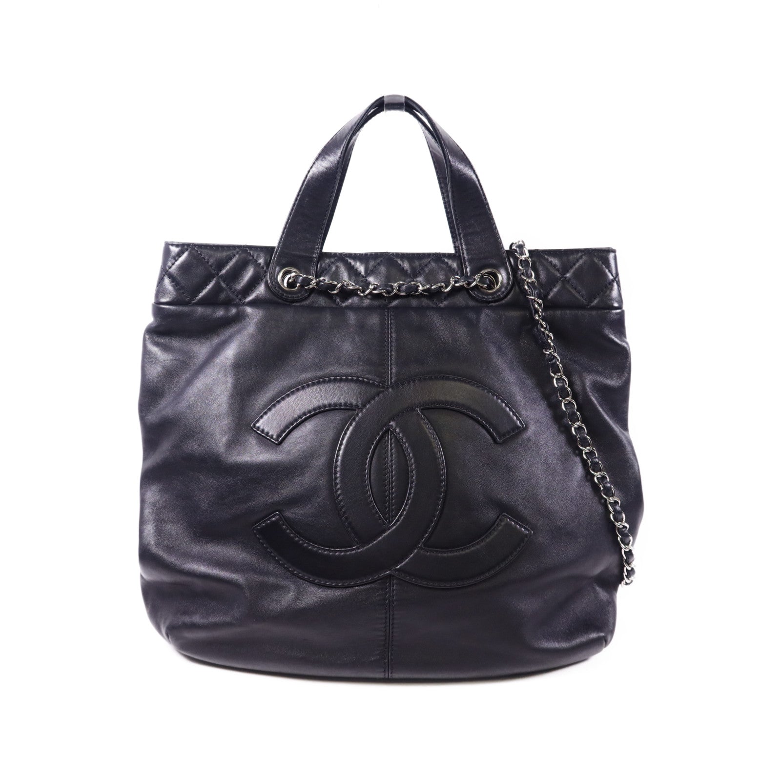 CHANEL 羊皮皮革2 Way Shoulder Bag銀扣手挽肩背兩用袋