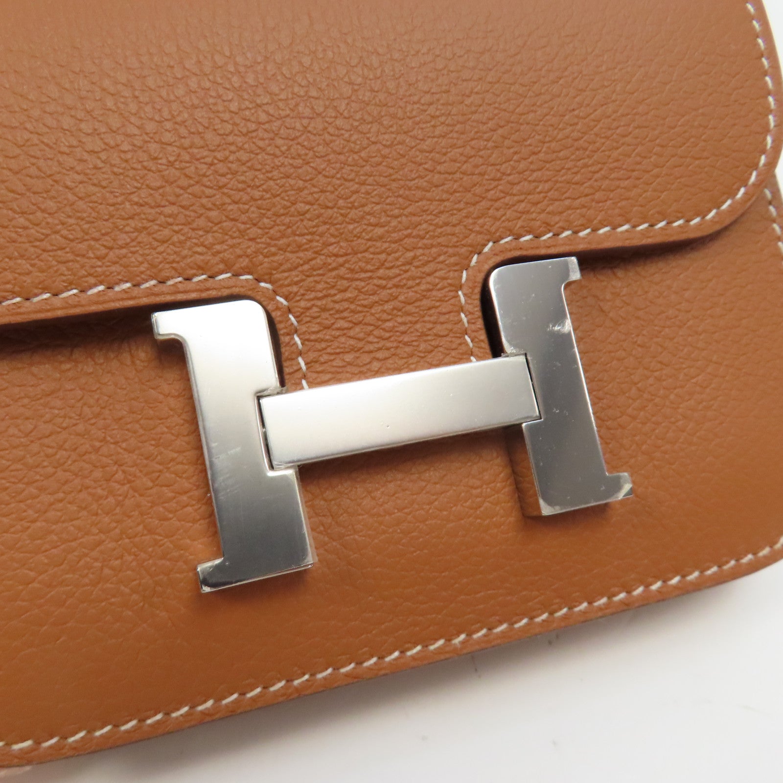 HERMES Evercolor皮革Constance Slim銀扣錢包啡色